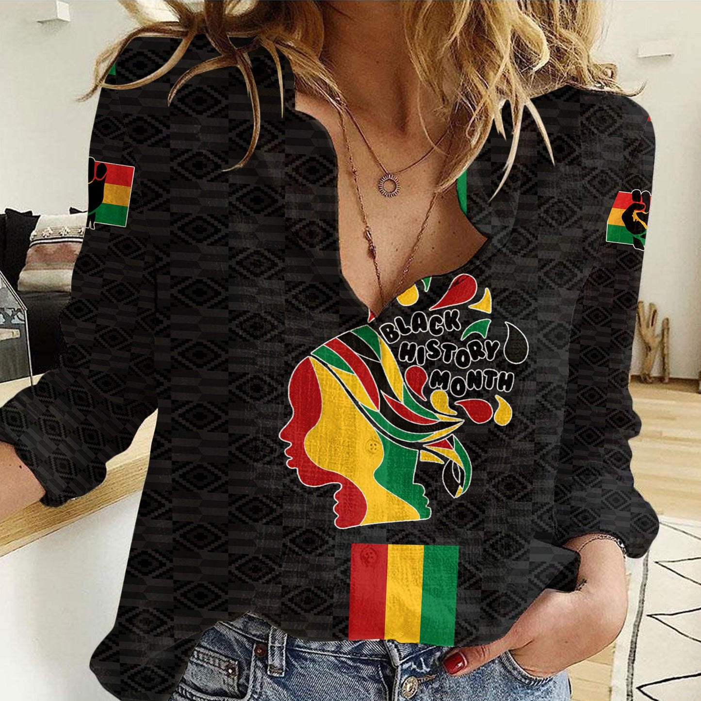 Africazone Clothing Black History Month Color Of Flag Women Casual Shirt