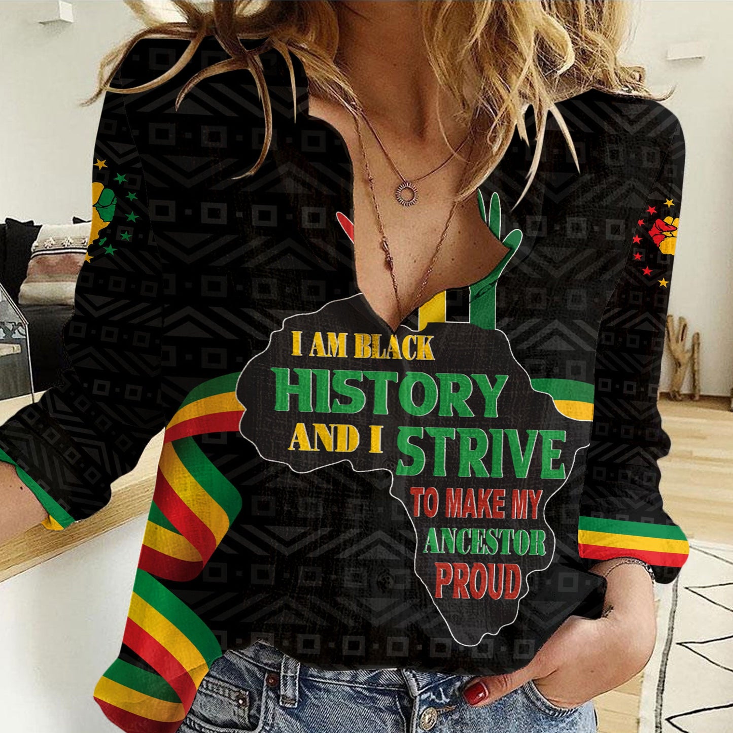 Africazone Clothing Black History Month Hand Women Casual Shirt
