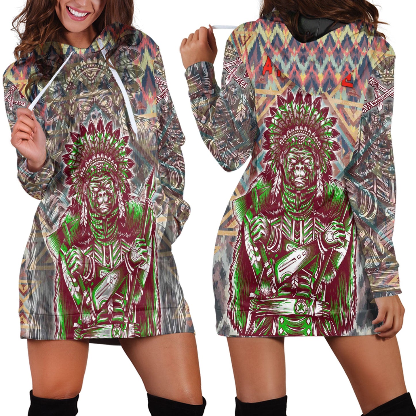 Clothing Apache Warrior Pattern Hoodie Dress