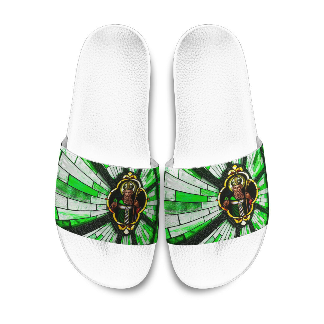 Slide Sandals S.T Patrick Day And Cross Strained Window Style Slide Sandals