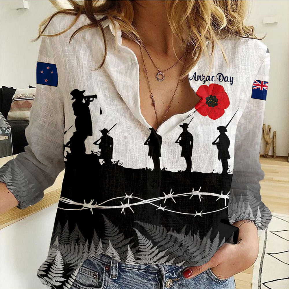 Clothing New Zealand Anzac Day Silhouette Soldier Women Casual Shirt