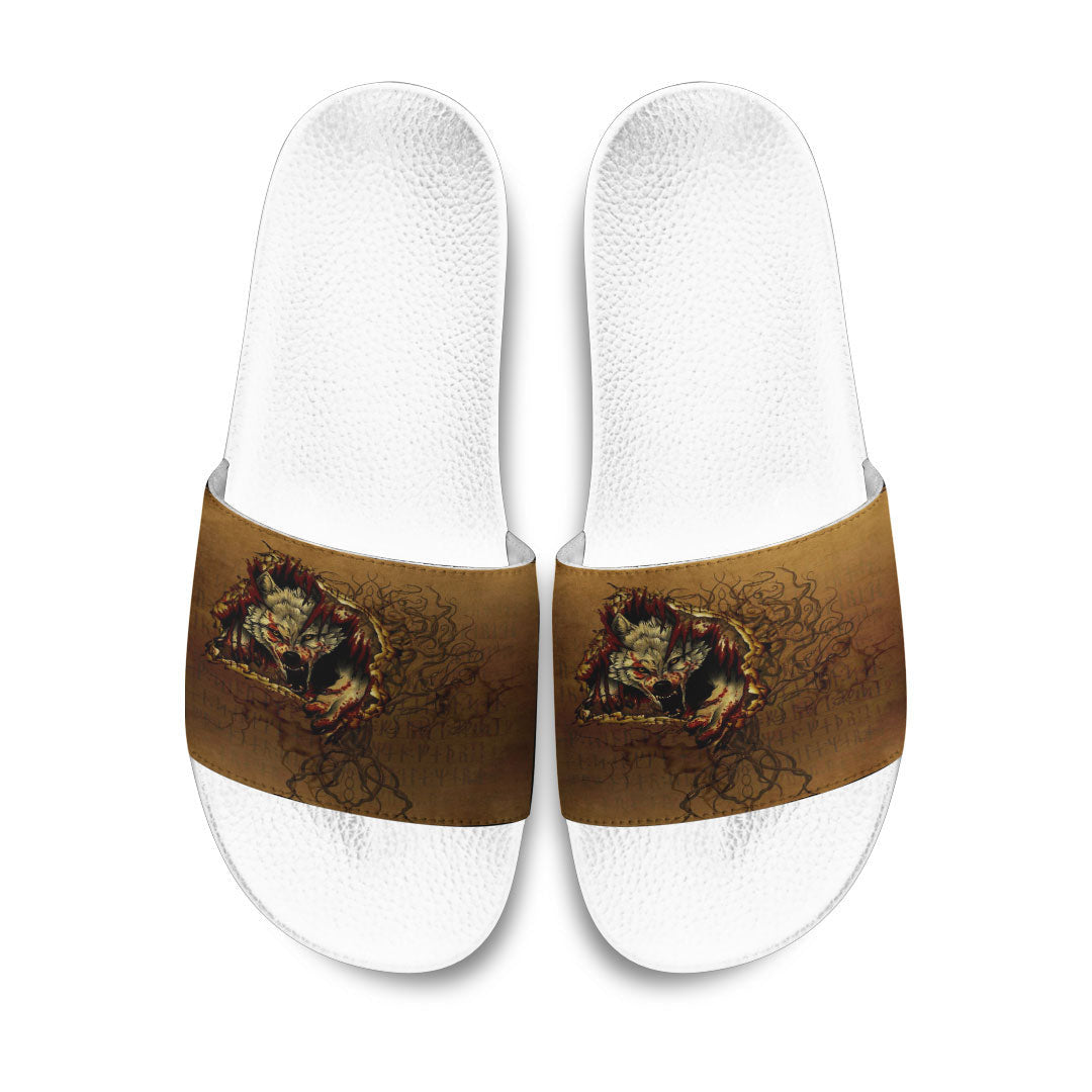 Slide Sandals Wolf Fenrir Norse Pagan Style Slide Sandals