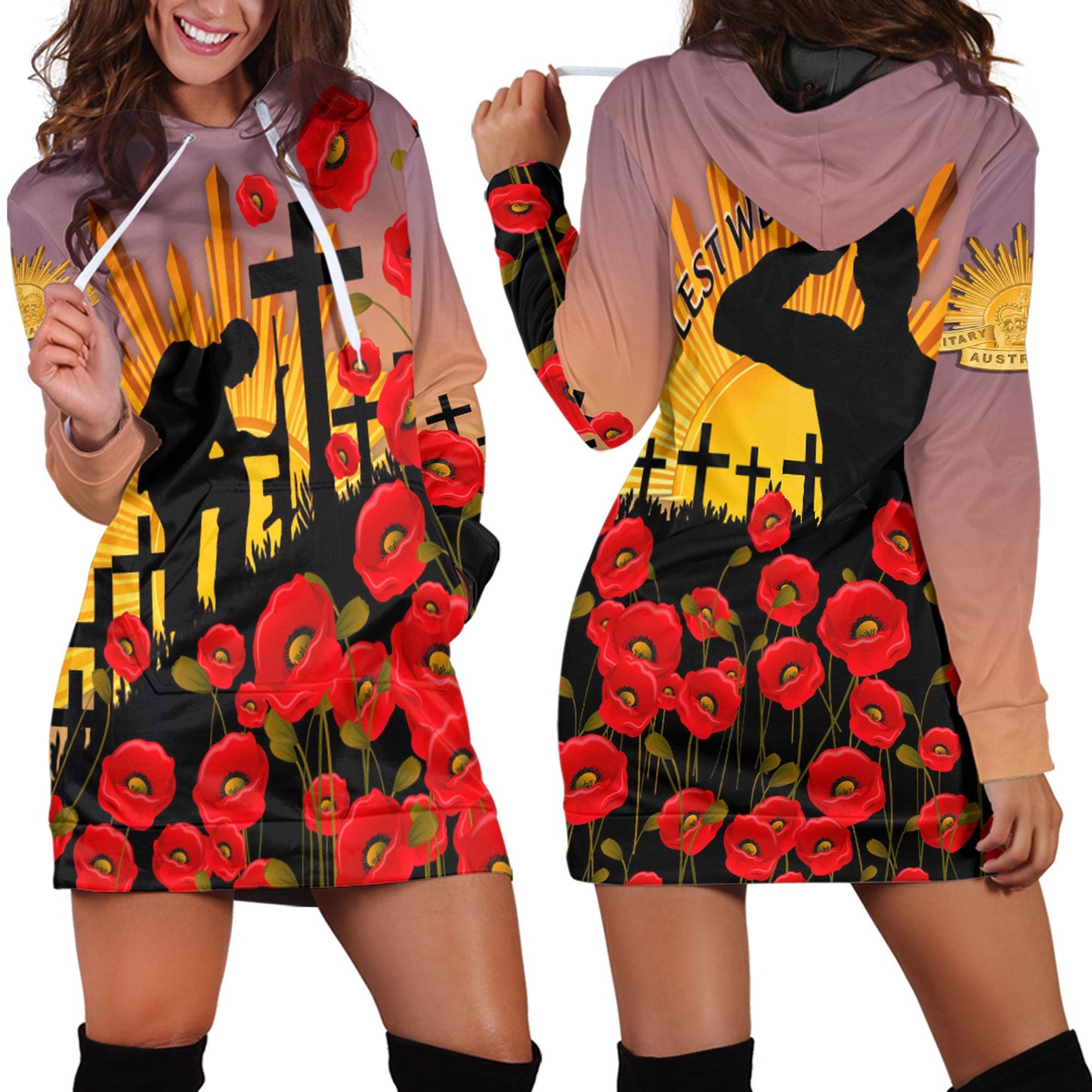 Clothing Anzac Day Poppy Hoodie Dress