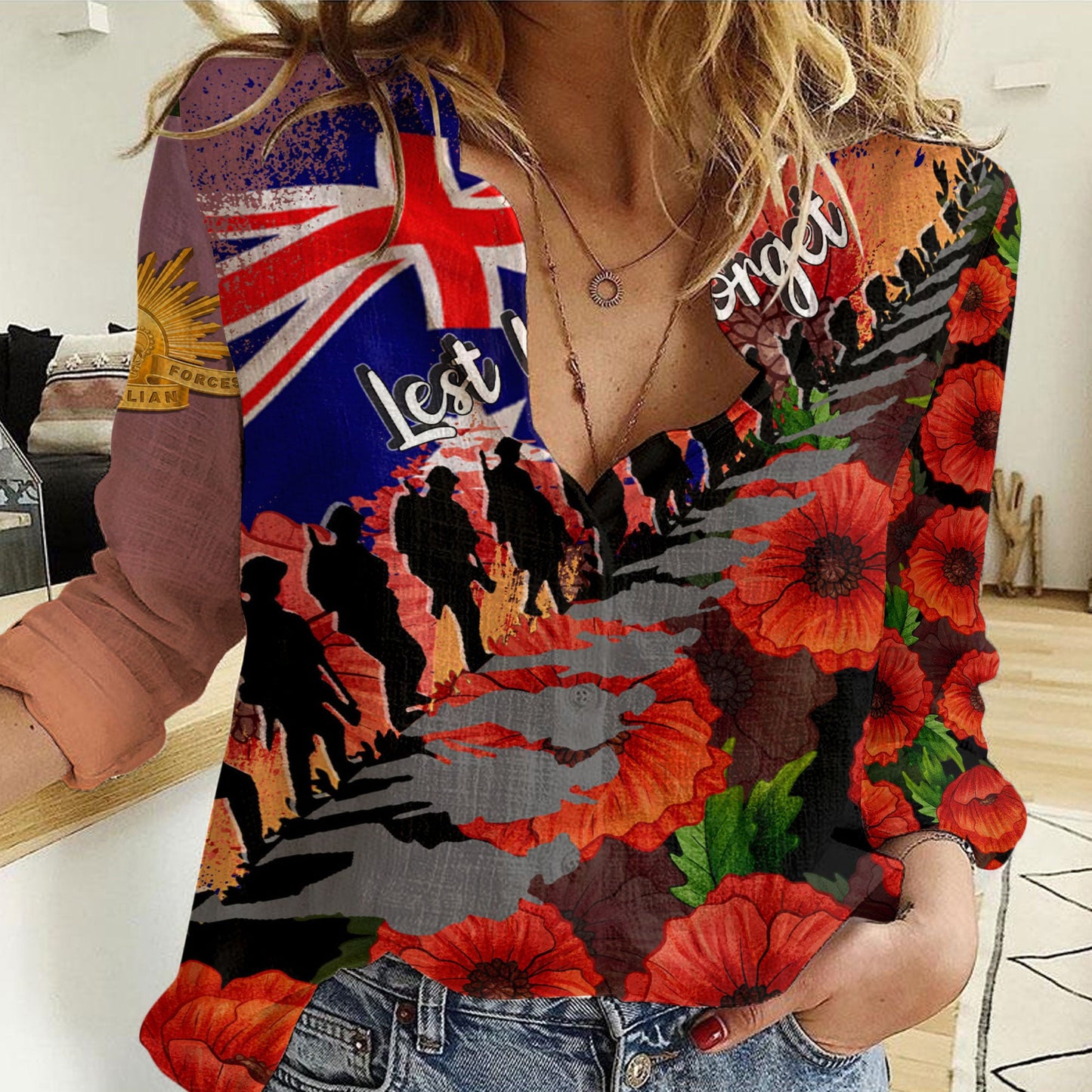 Clothing Anzac Day Poppys Women Casual Shirt