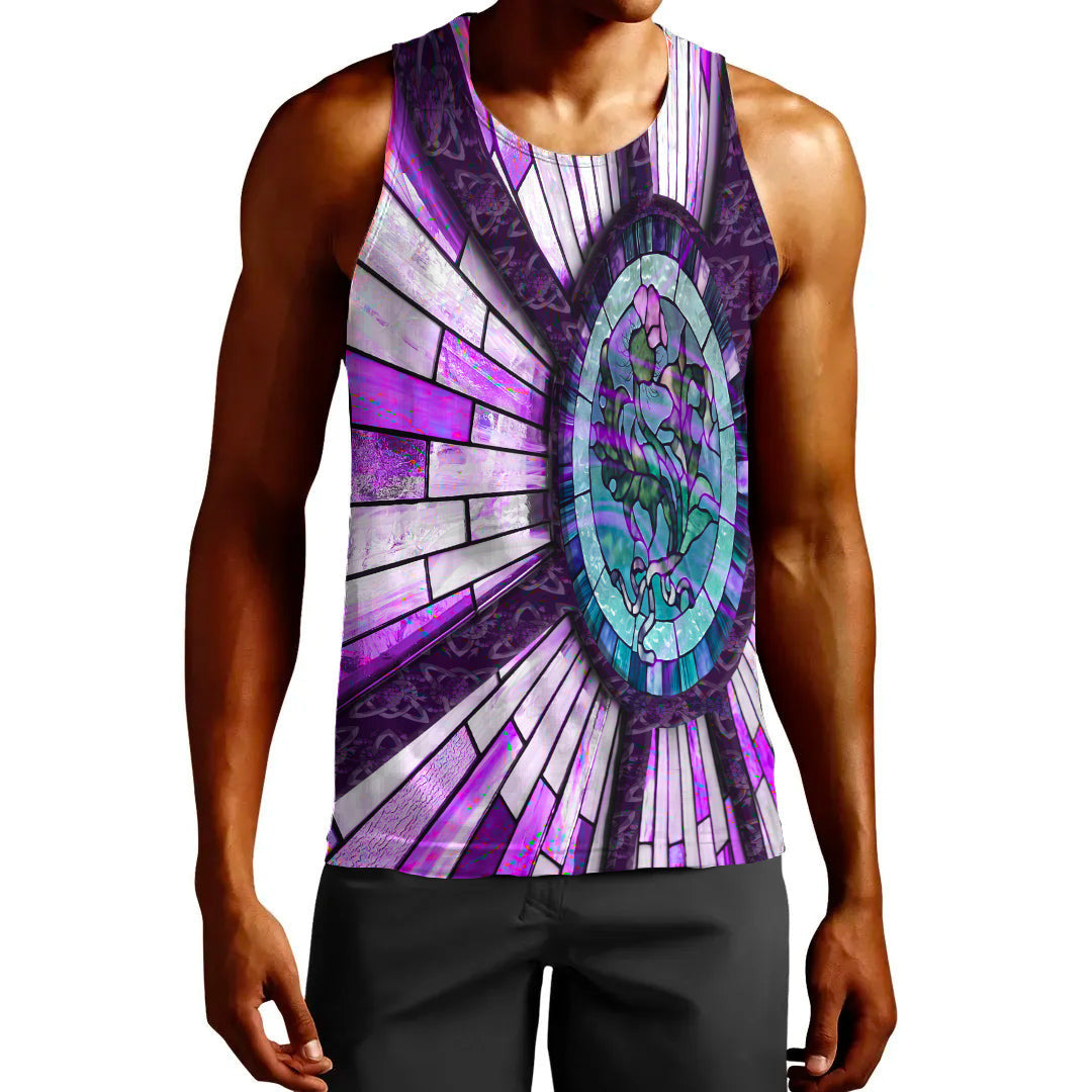 Clothing Thistle Scotland Celtic Knot and Strained Windown Purple Style Tank Top