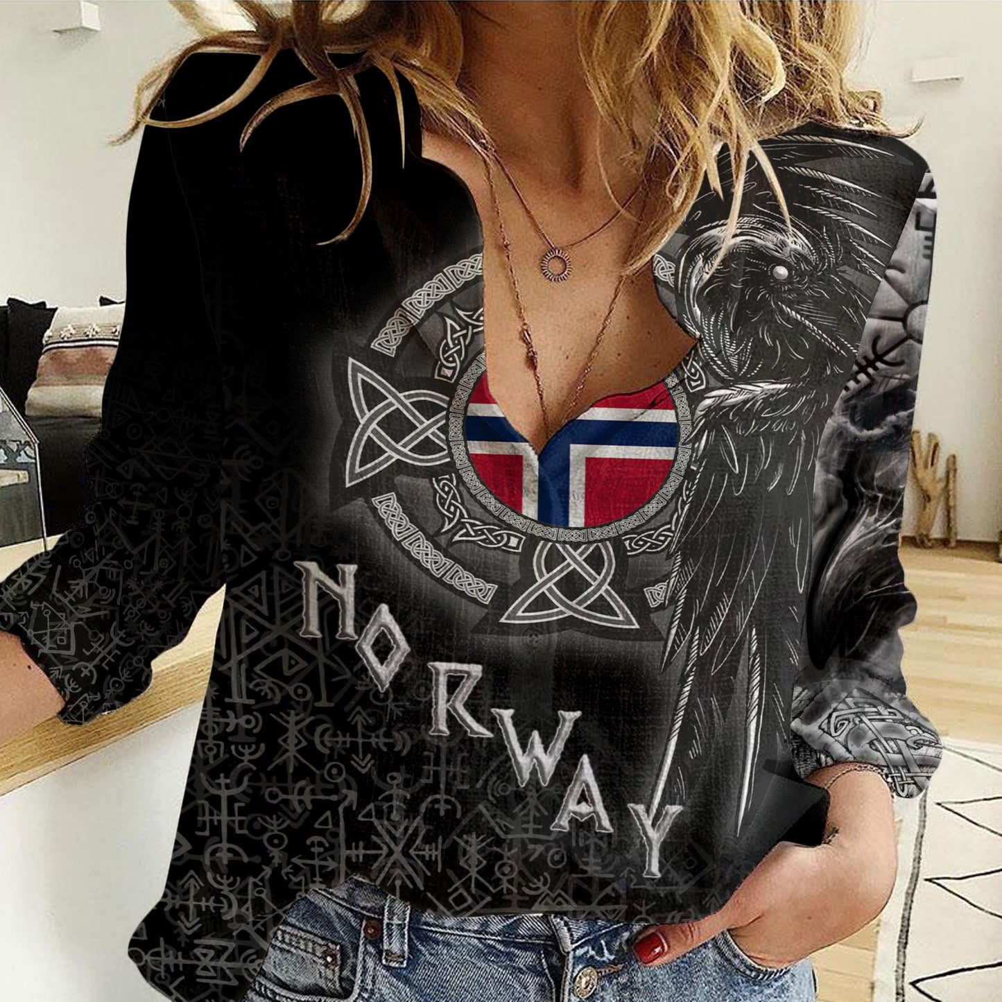 Clothing Norway Raven Viking Custom Women Casual Shirt