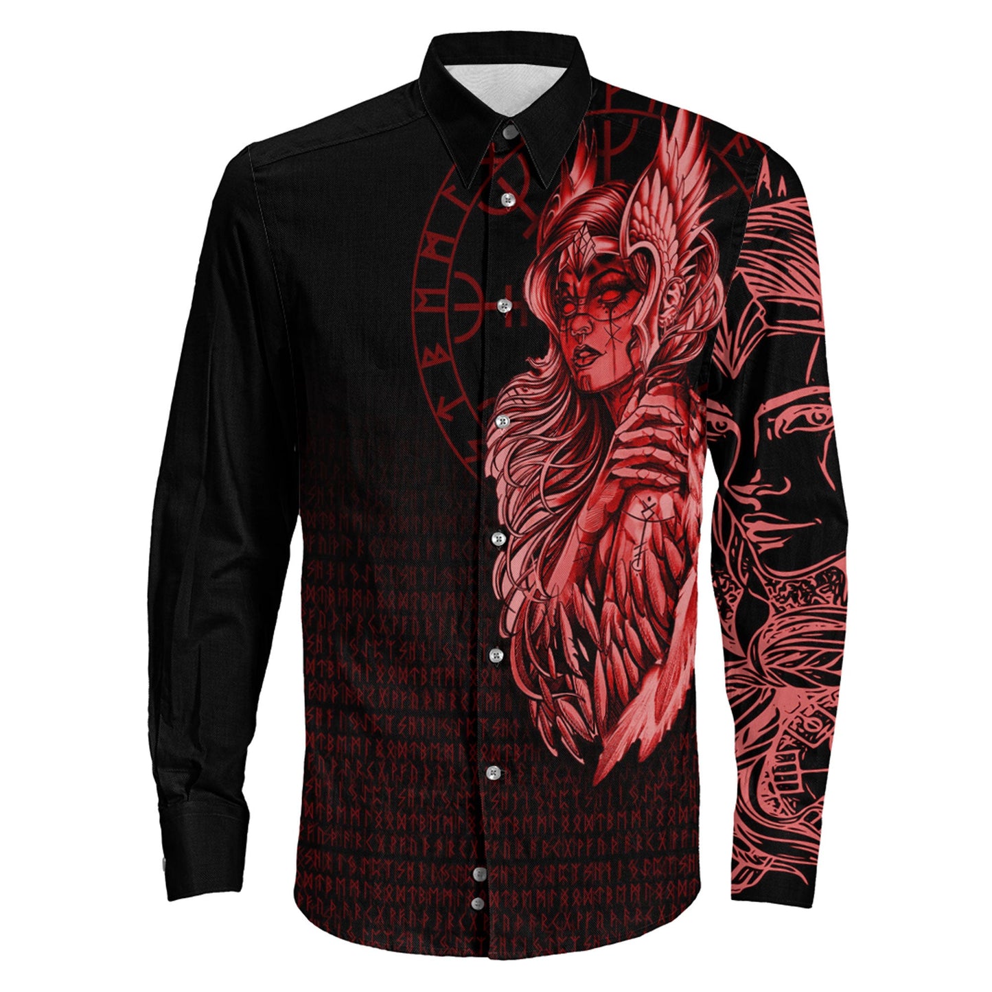 Clothing The Valkyries Viking Red Long Sleeve Button Shirt