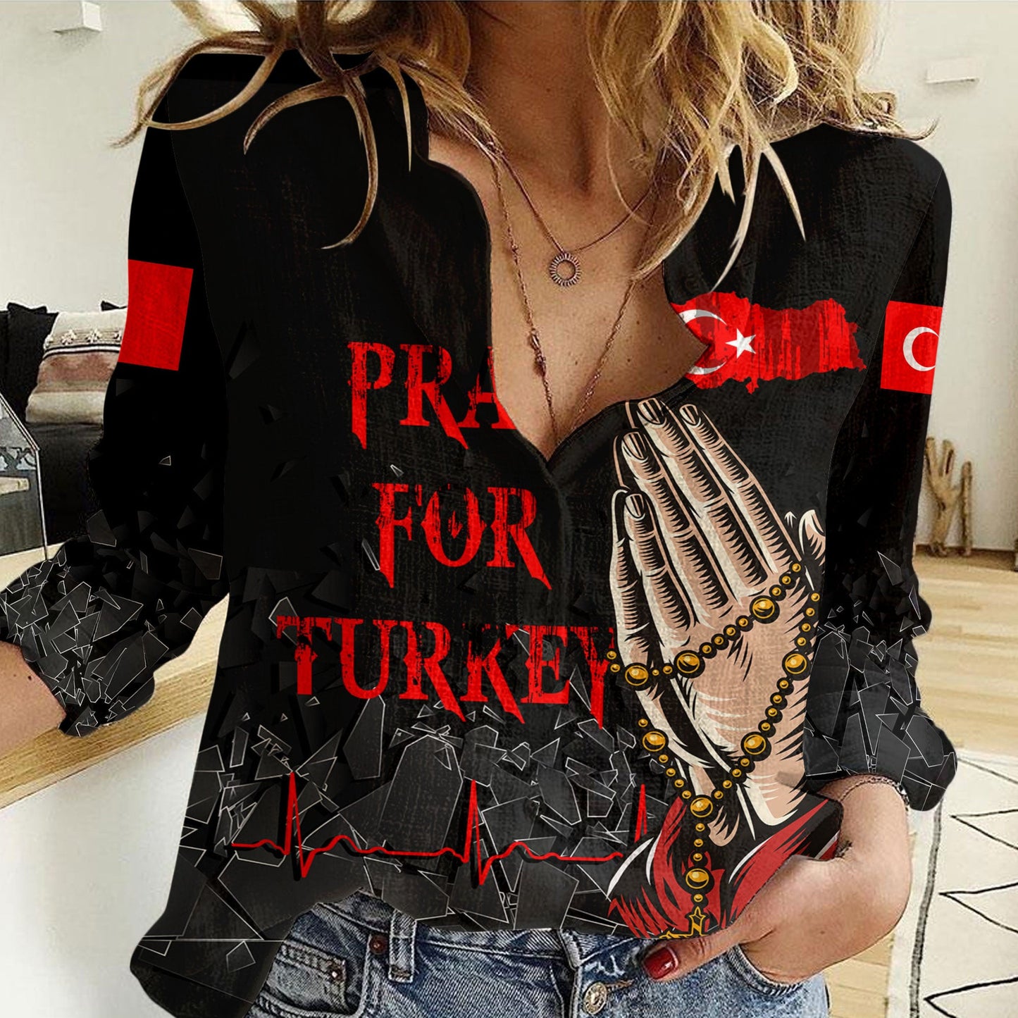 Clothing Pray For Turkey Women Casual Shirt