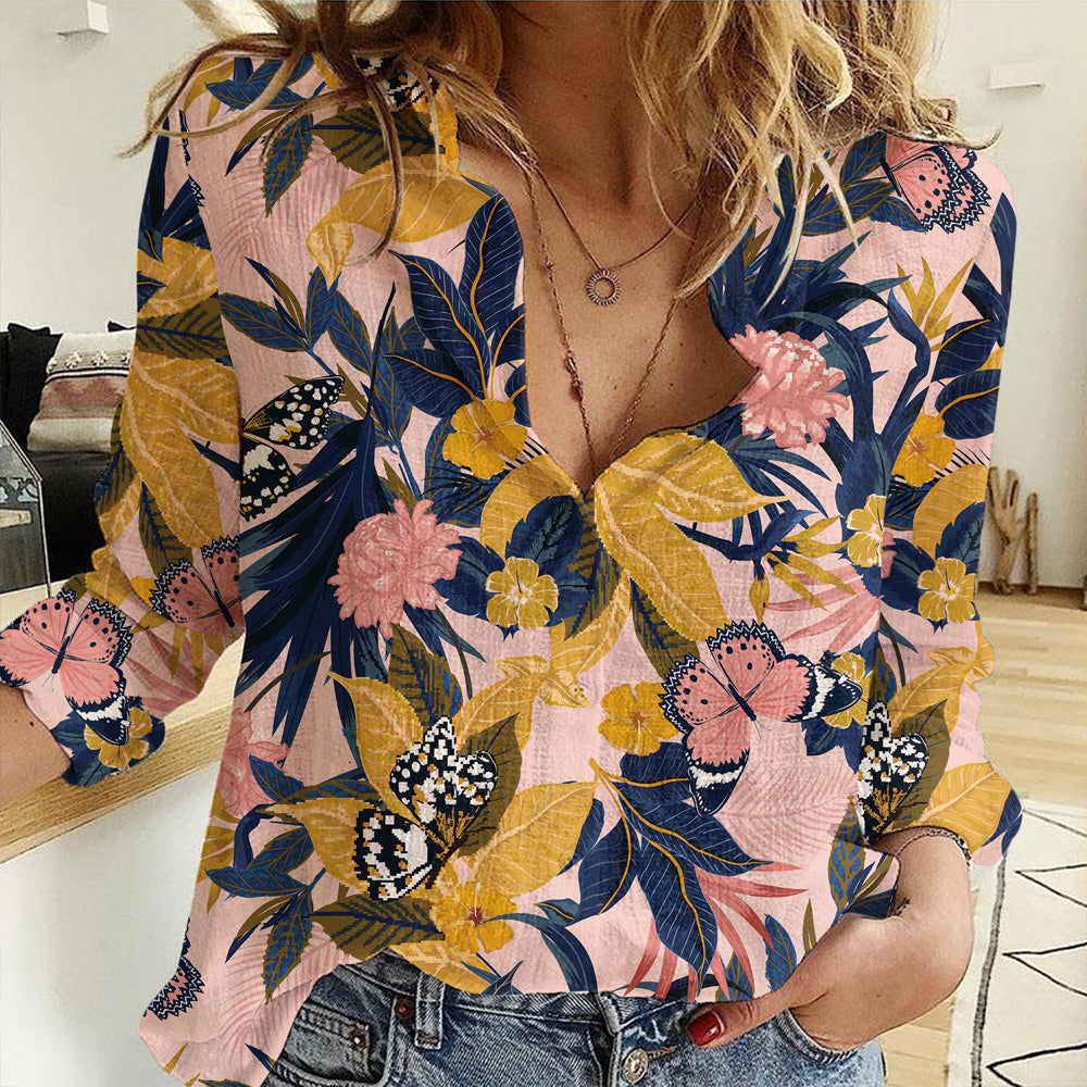 Clothing Beautiful Vector Seamless Artistic Women Casual Shirt