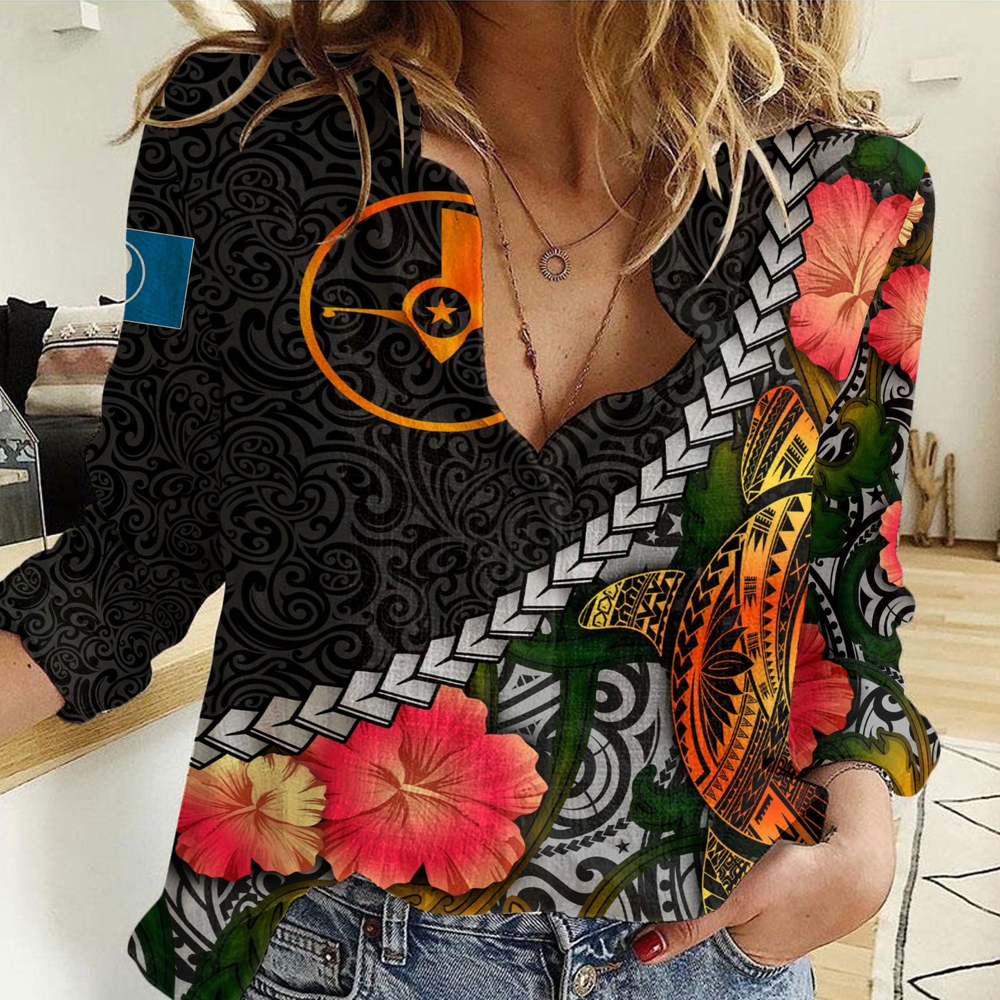 Clothing Yap Islands Flower And Turtle Polynesia Women Casual Shirt