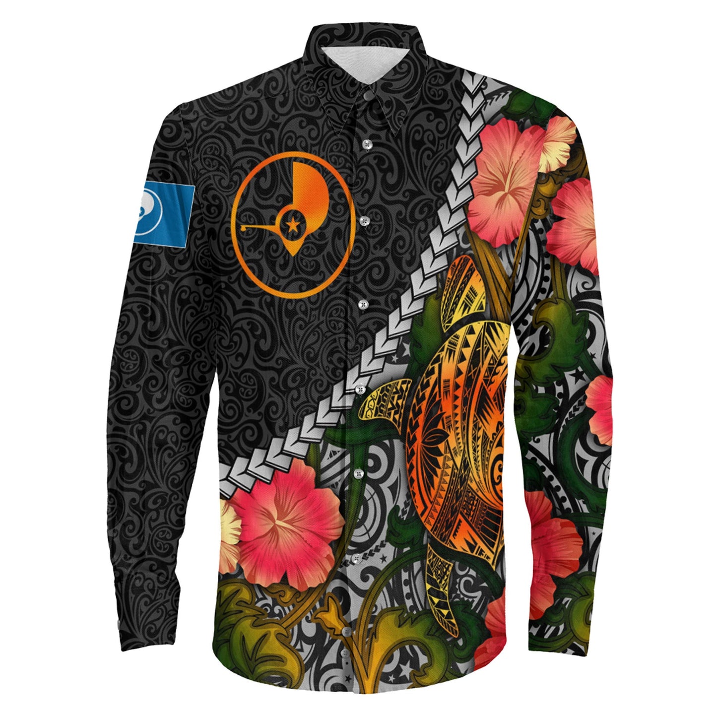 Clothing Yap Islands Flower And Turtle Polynesia Long Sleeve Button Shirt
