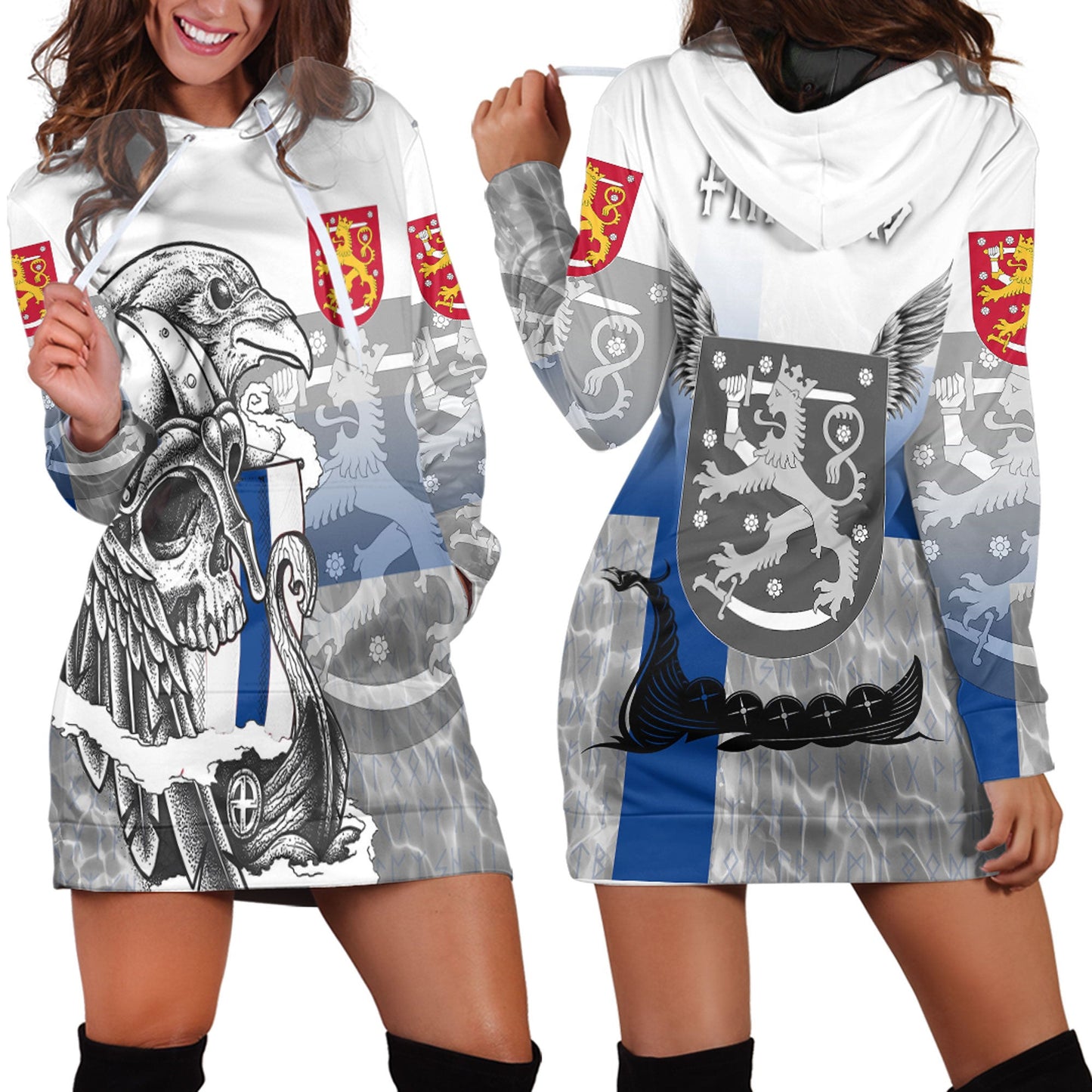 Clothing Finland Raven Drakkar and Skull Hoodie Dress