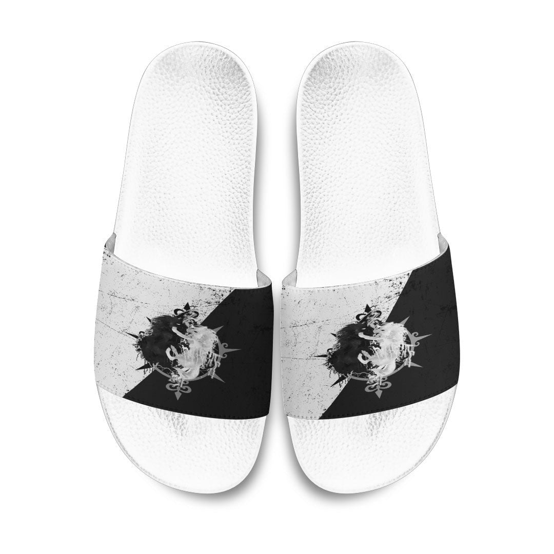 Slide Sandals Skoll and Hati Fighter Black and White Slide Sandals