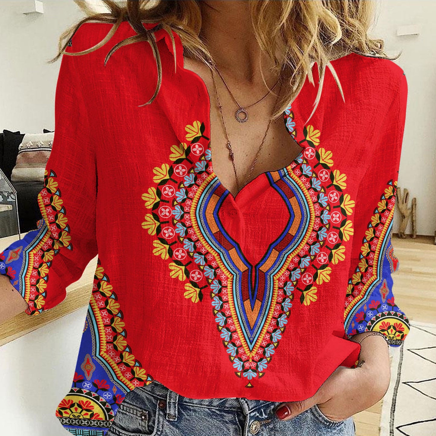 Clothing Neck Dashiki Africa Women Casual Shirt