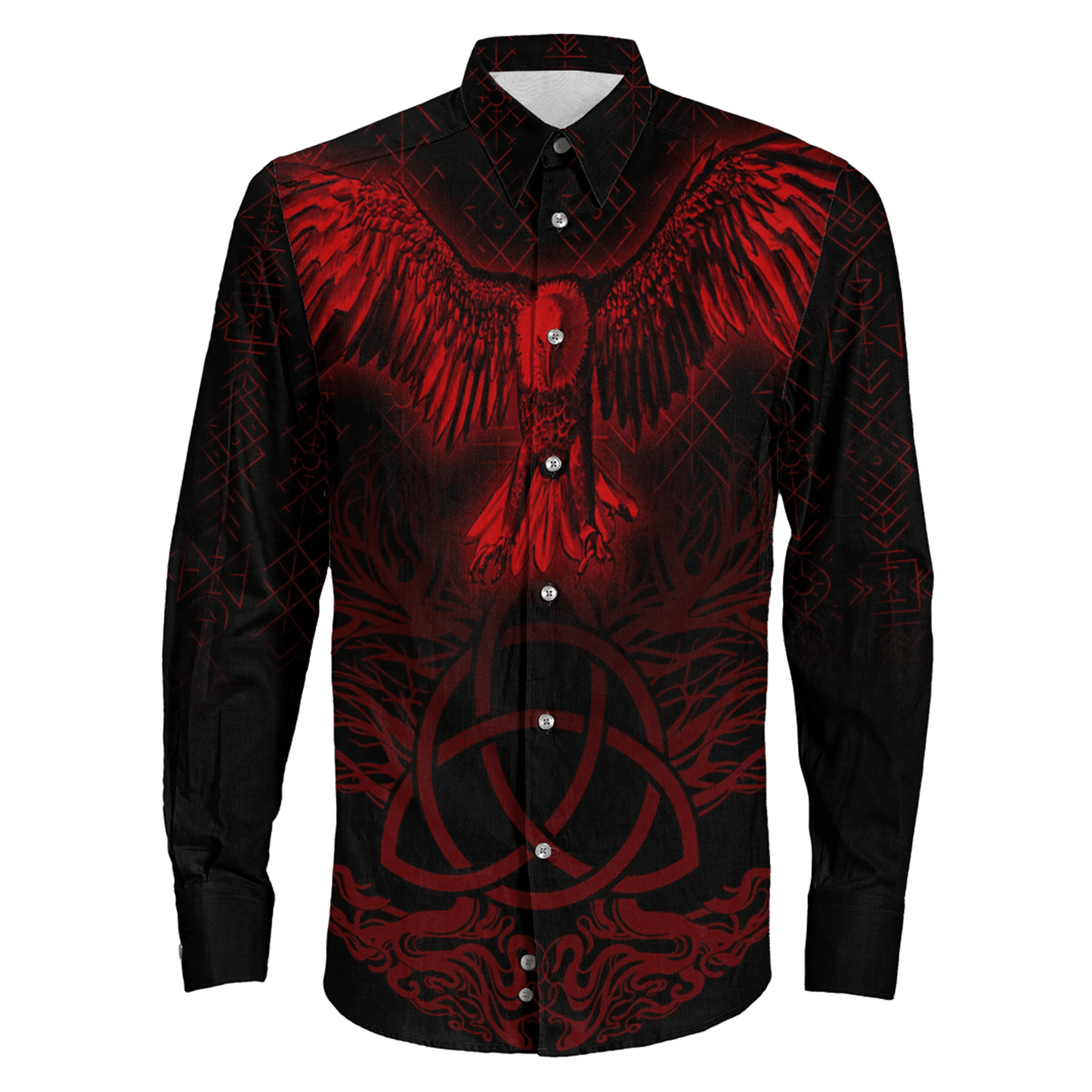 Clothing Raven Tree Cletic Red Viking Long Sleeve Button Shirt