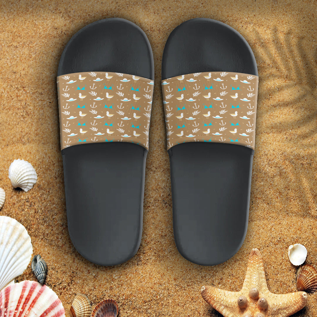Sandal Hawaiian Summer Pattern Duck,Anchor, Fedora and Bra Slide Sandal