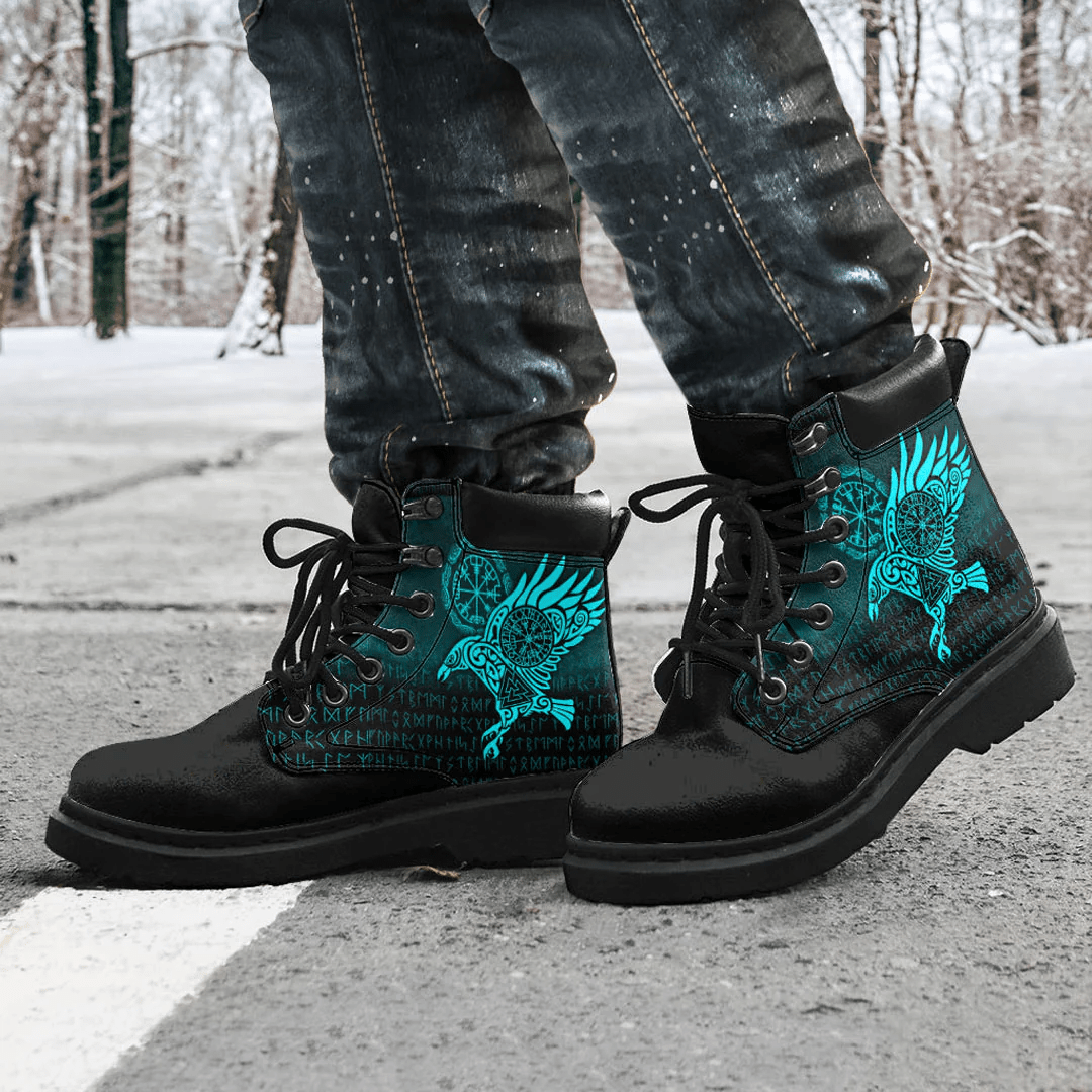 Boots Raven Vegvisir Tattoo Cyan All Season Boots