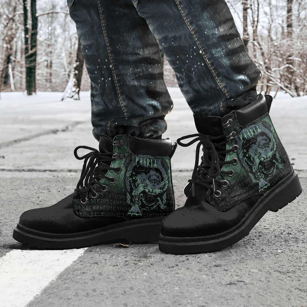 Boots Viking Fenrir Wolf Norse Green All Season Boots