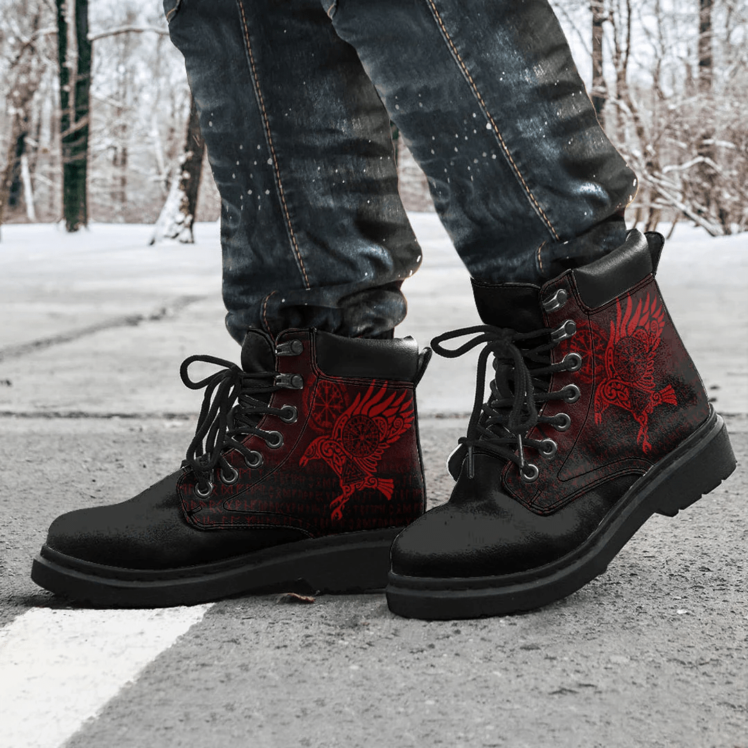 Boots Raven Vegvisir Tattoo Red All Season Boots