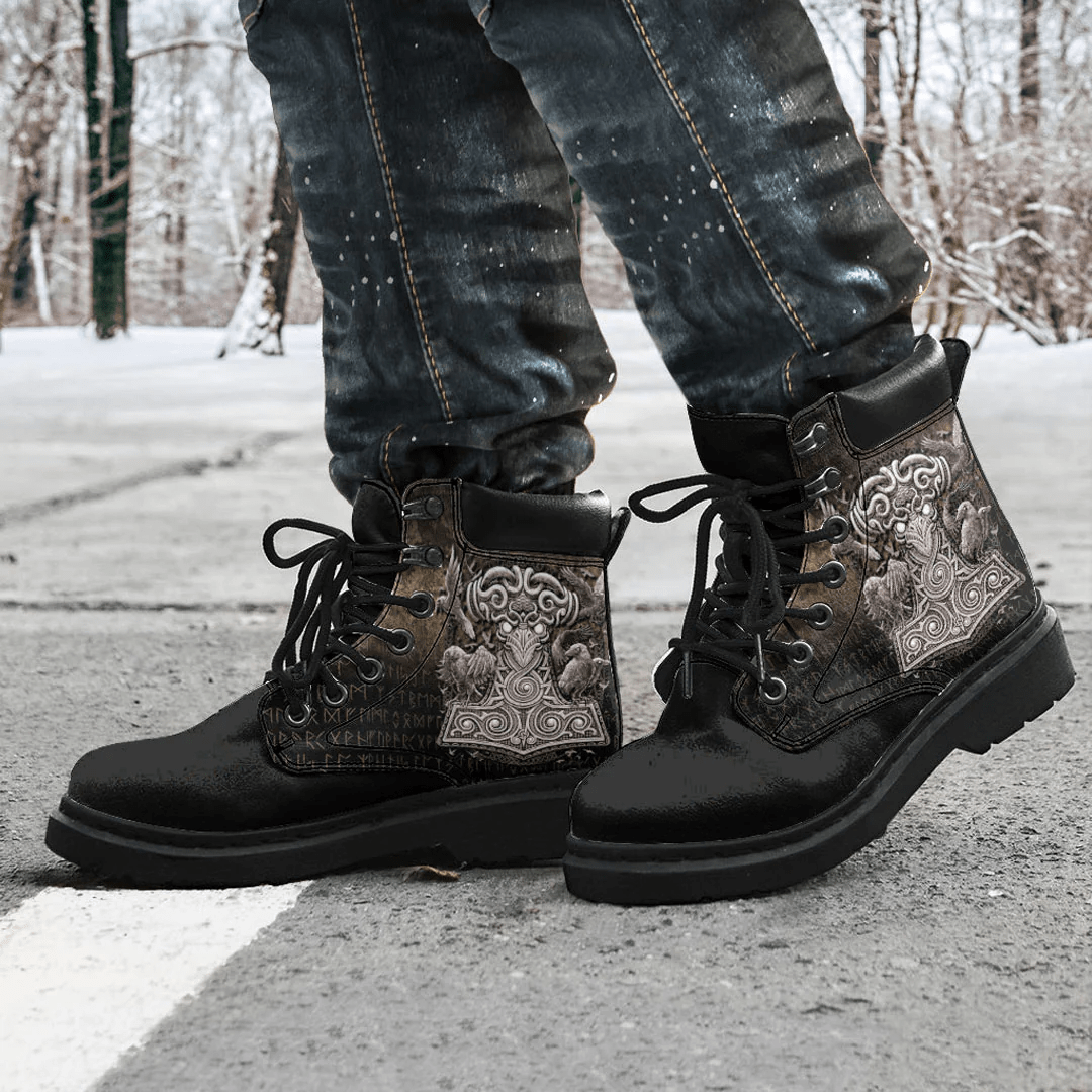 Boots Thors Raven Hammer Norse Viking Pagan Mjolnir All Season Boots