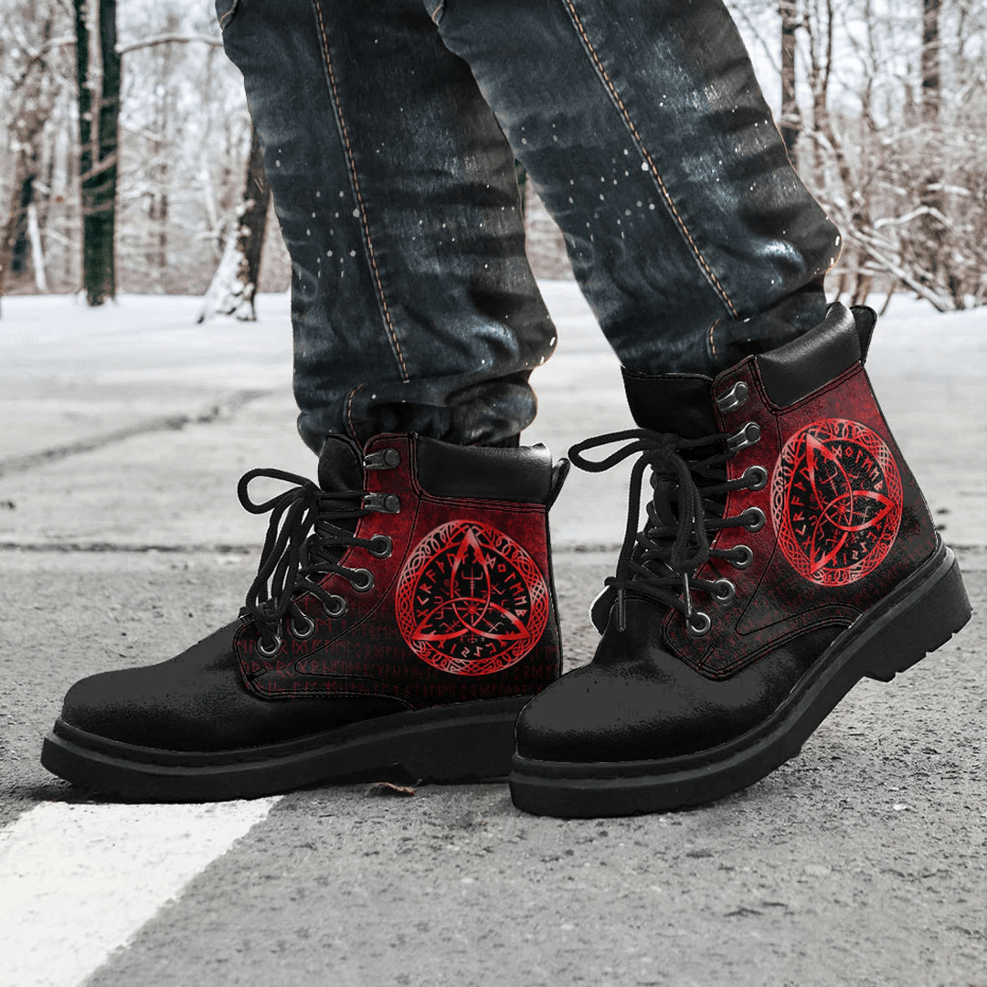 Boots Vegvisir Nordic Viking Rune Red All Season Boots