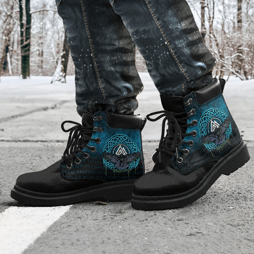 Boots Valhalla Norse Mythology Raven Black Crow Viking Cyan All Season Boots
