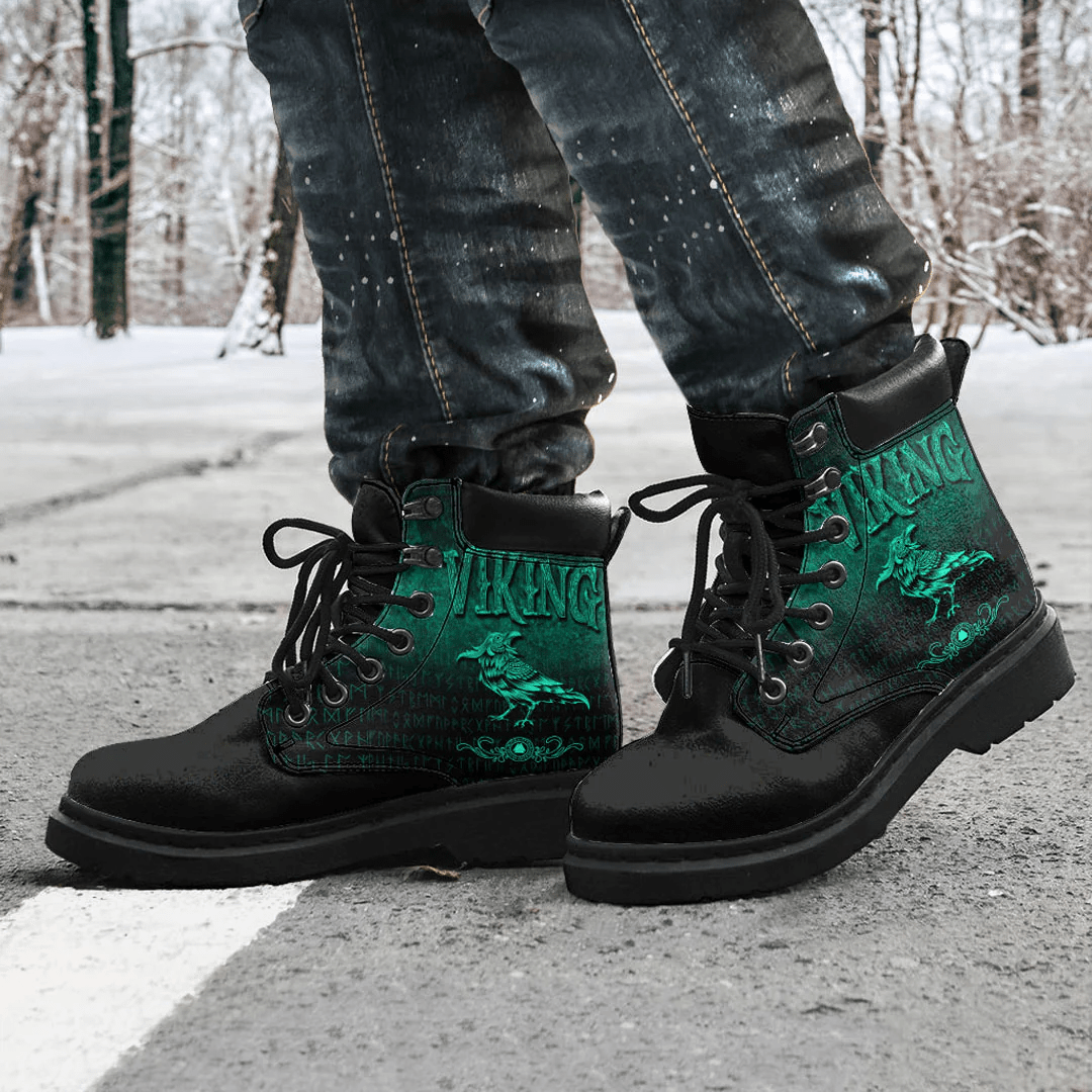 Boots Viking Raven Bird Nordic Style Norseman All Season Boots