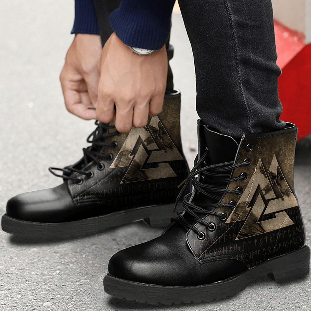 Boots Huginn Muninn Ravens From Odin Viking Gold Leather Boots