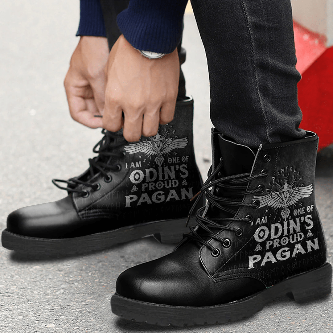 Boots I Am One Of Odin's Proud Pagan Leather Boots