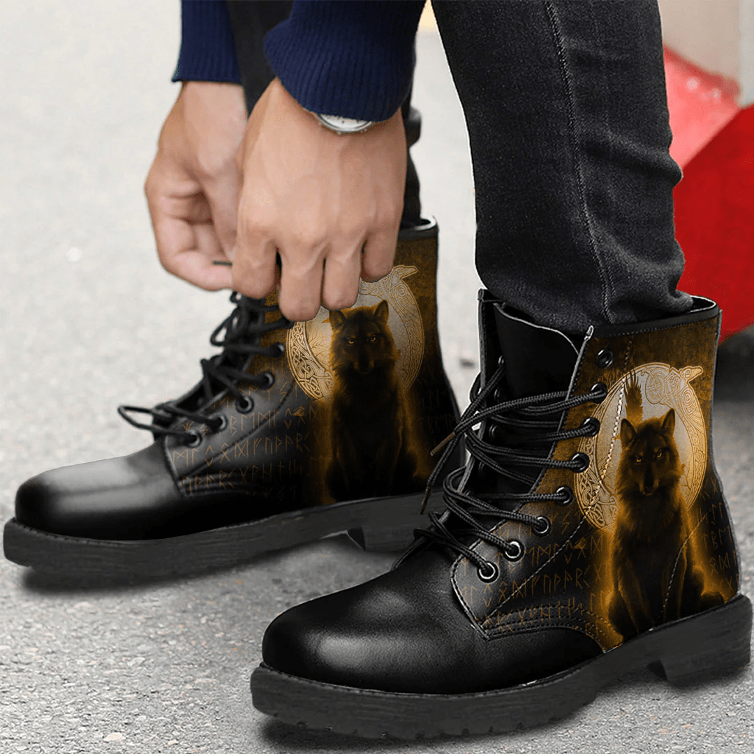 Boots Fenrir Viking Wolf Gold Leather Boots