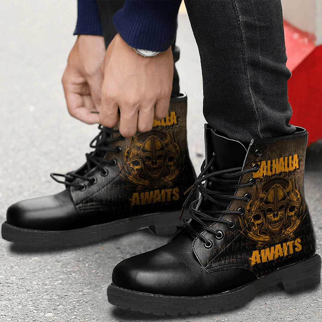 Boots Valhalla Awaits Warrior Leather Boots