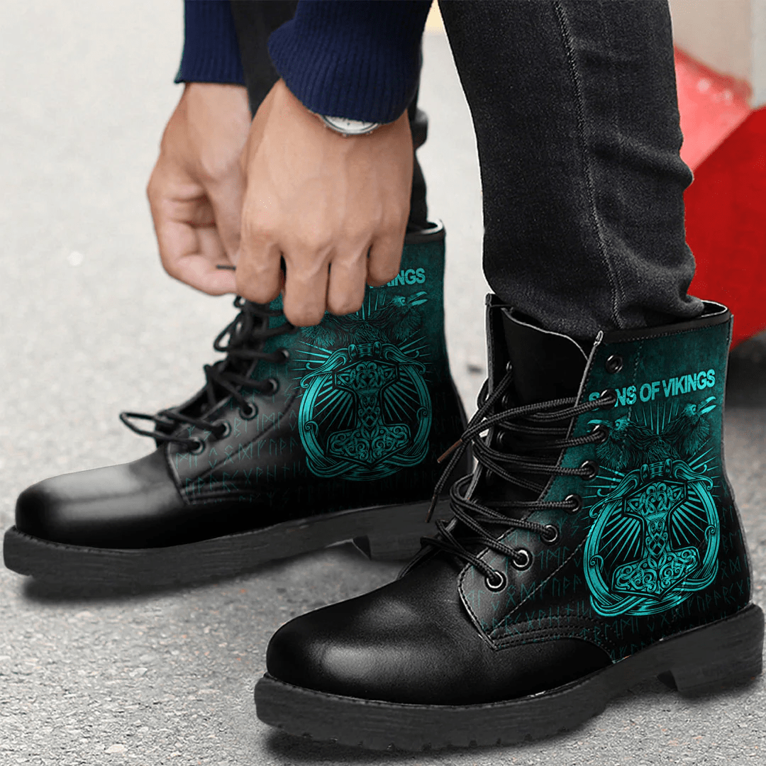 Boots Ravens Mjolnir Cyan Leather Boots
