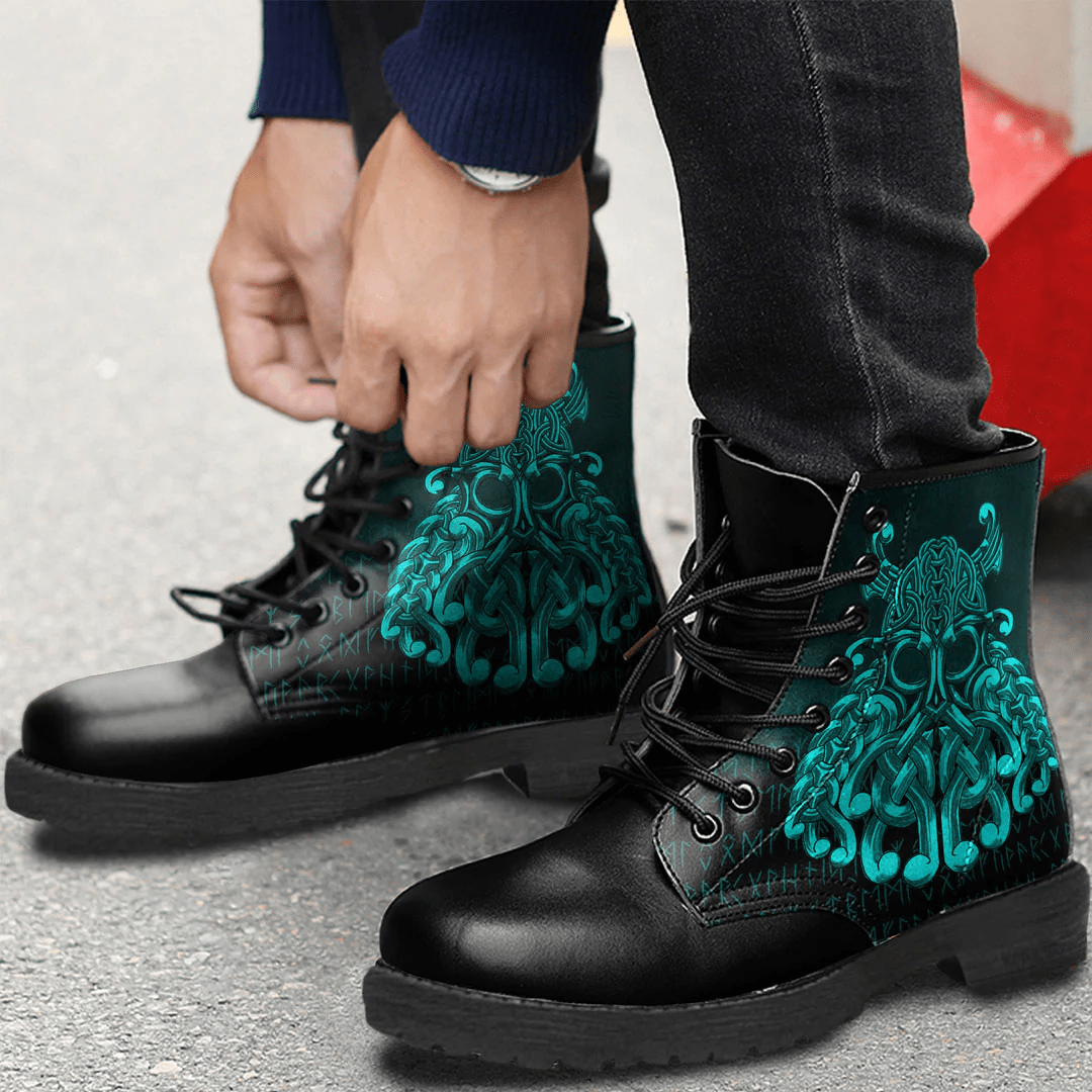 Boots Vikings Odin Valhalla Cyan Leather Boots