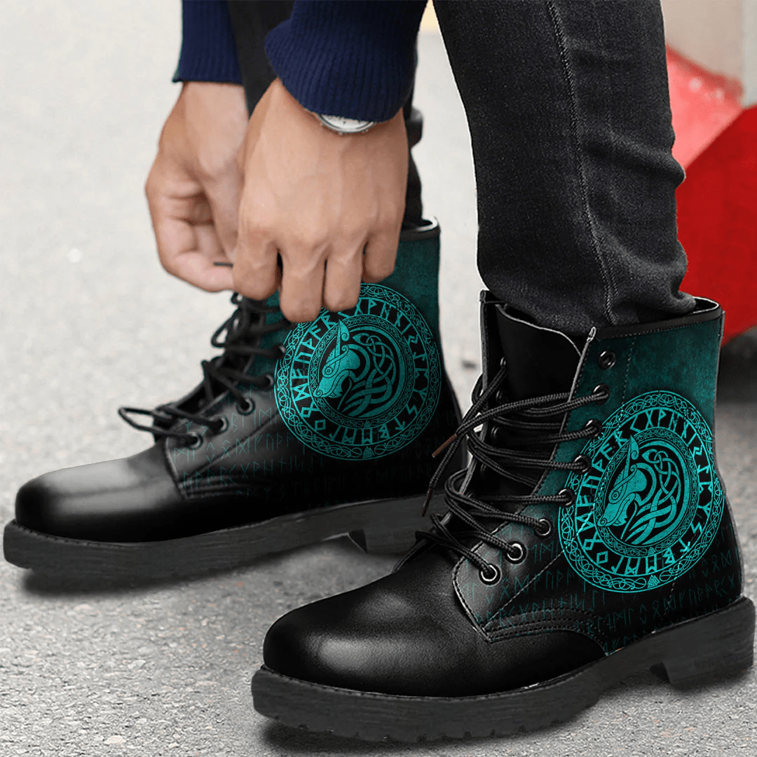 Boots Viking Wolf Cyan Leather Boots