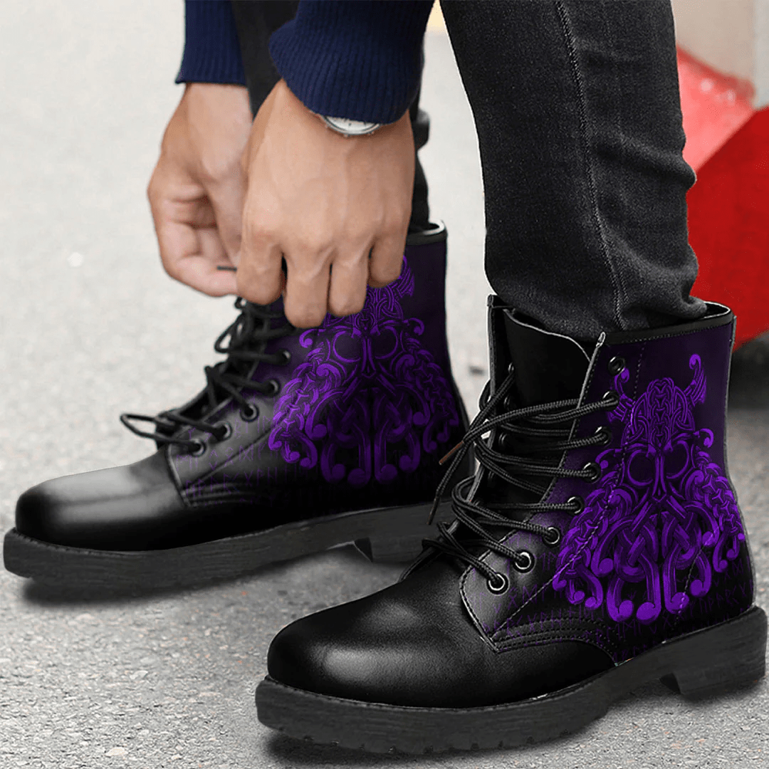 Boots Vikings Odin Valhalla Purple Leather Boots