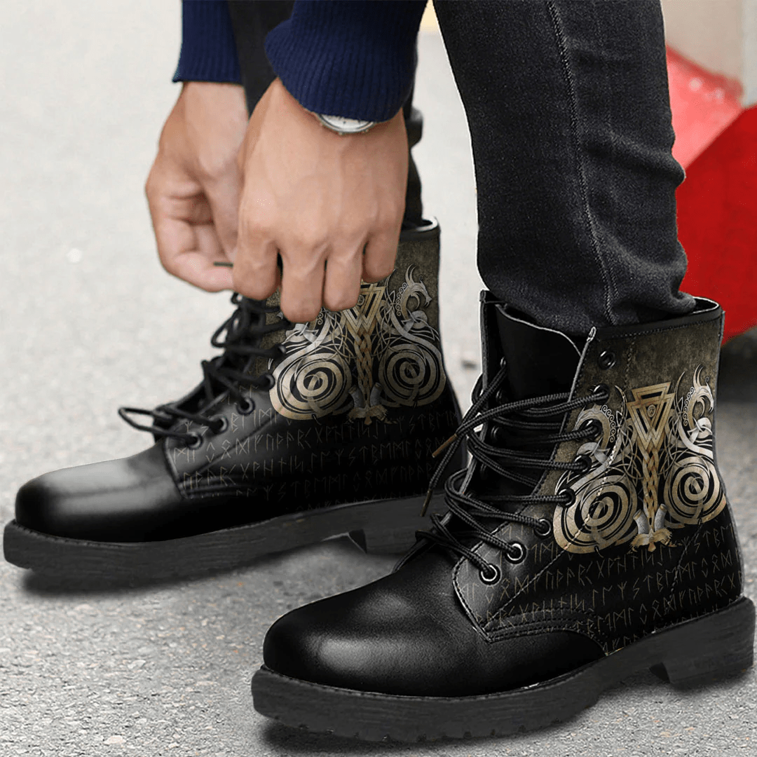 Boots Viking Gold Dragon Valknut Leather Boots
