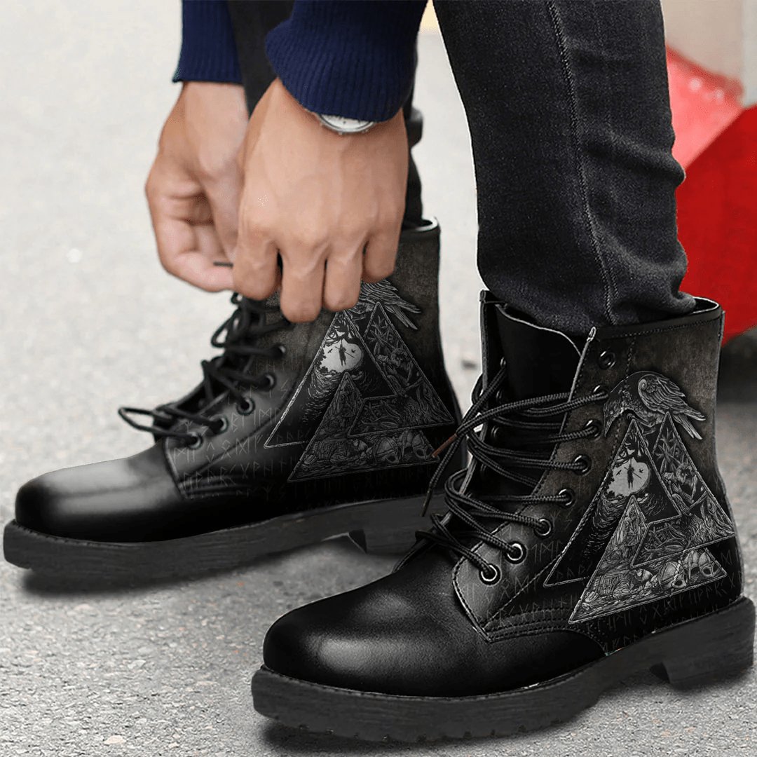 Boots Valknut Raven Viking Leather Boots