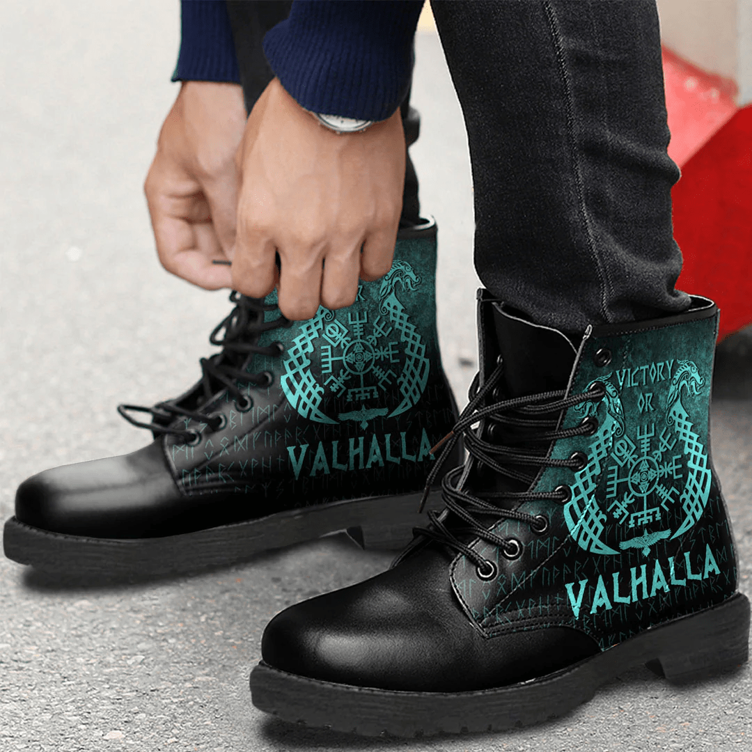 Boots Vikings Victory Or Valhalla Drakkar Cyan Leather Boots