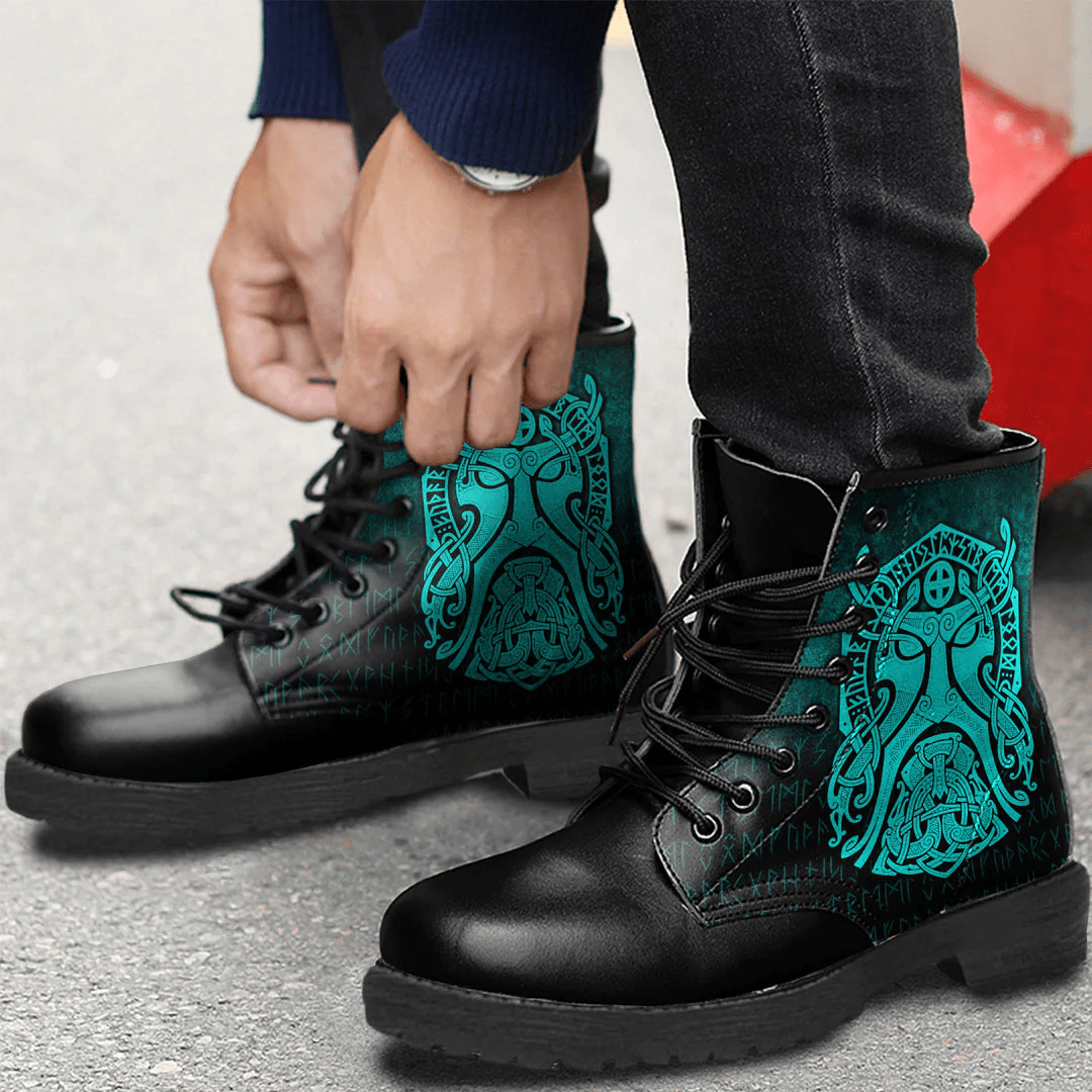 Boots Vikings Thor Godmask Cyan Leather Boots
