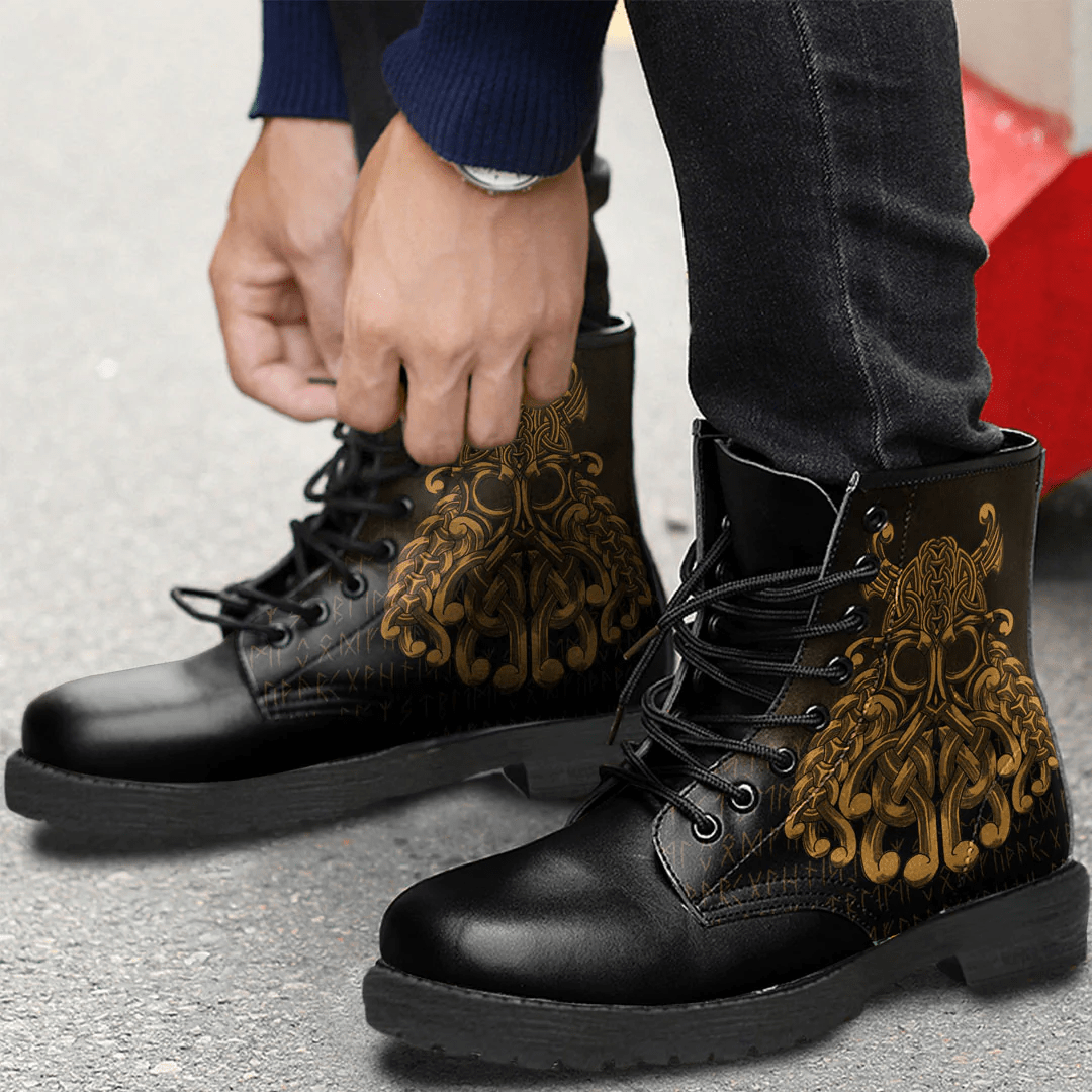 Boots Vikings Odin Valhalla Gold Leather Boots