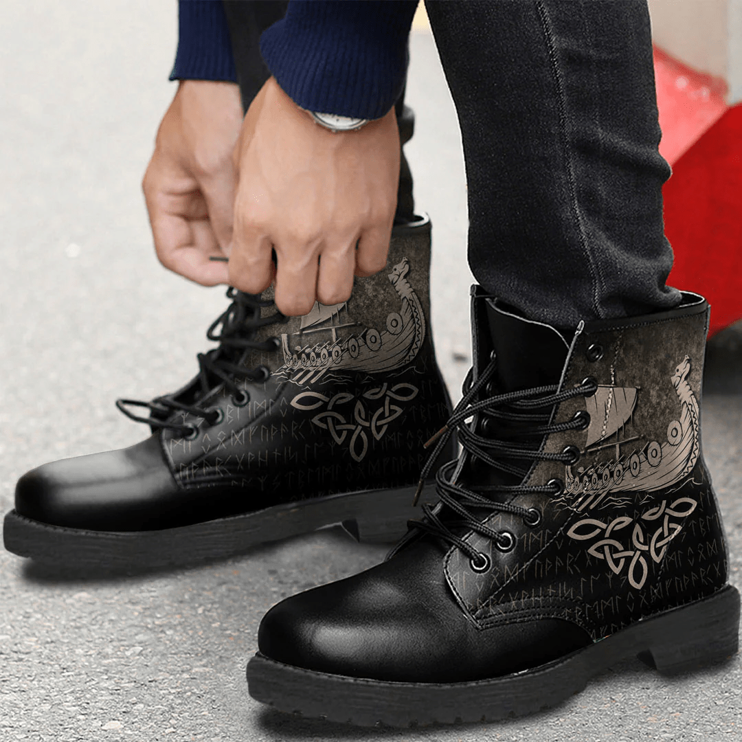 Boots Warrior Norse Mythology Viking Ship Valhalla Leather Boots
