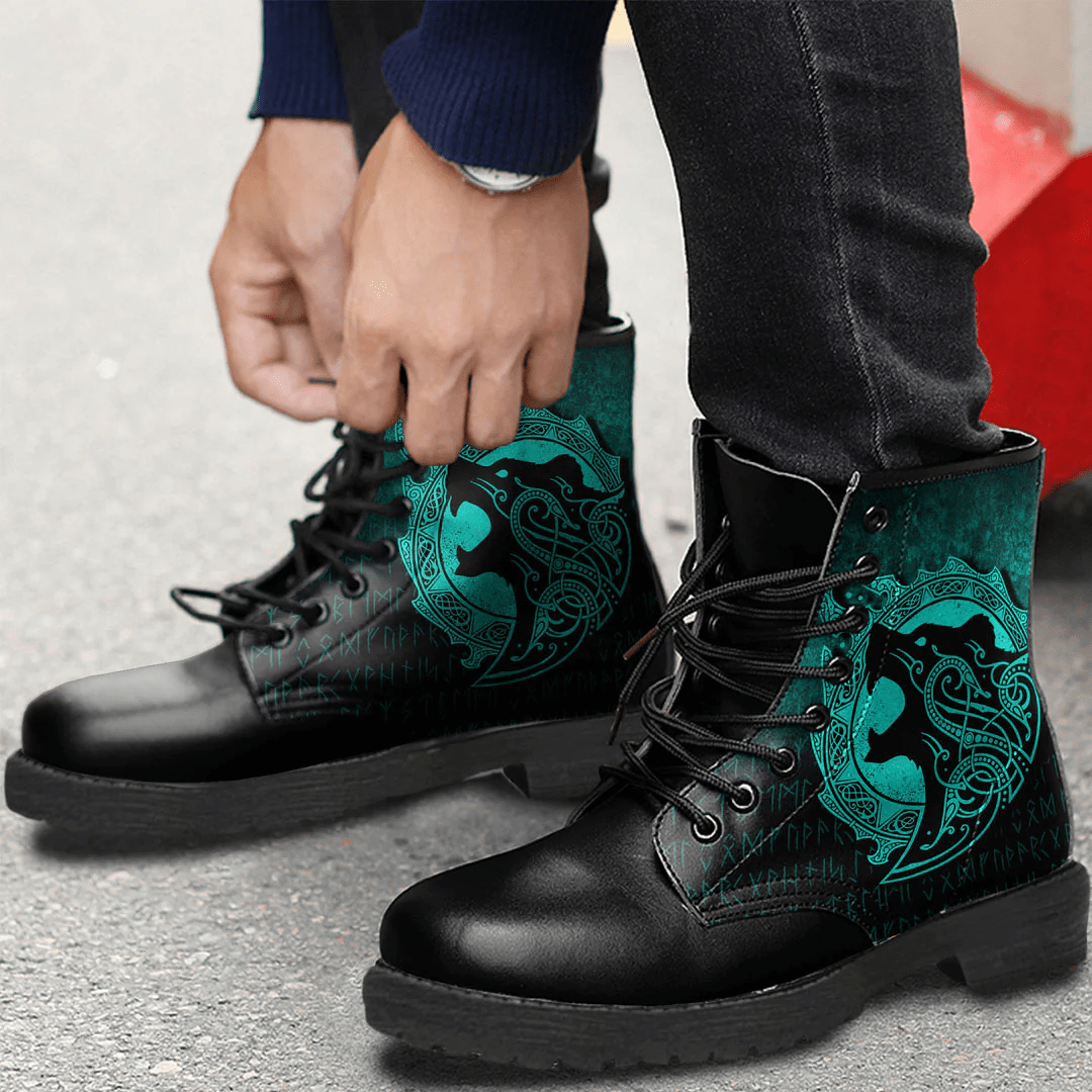 Boots Viking Berserker Cyan Leather Boots