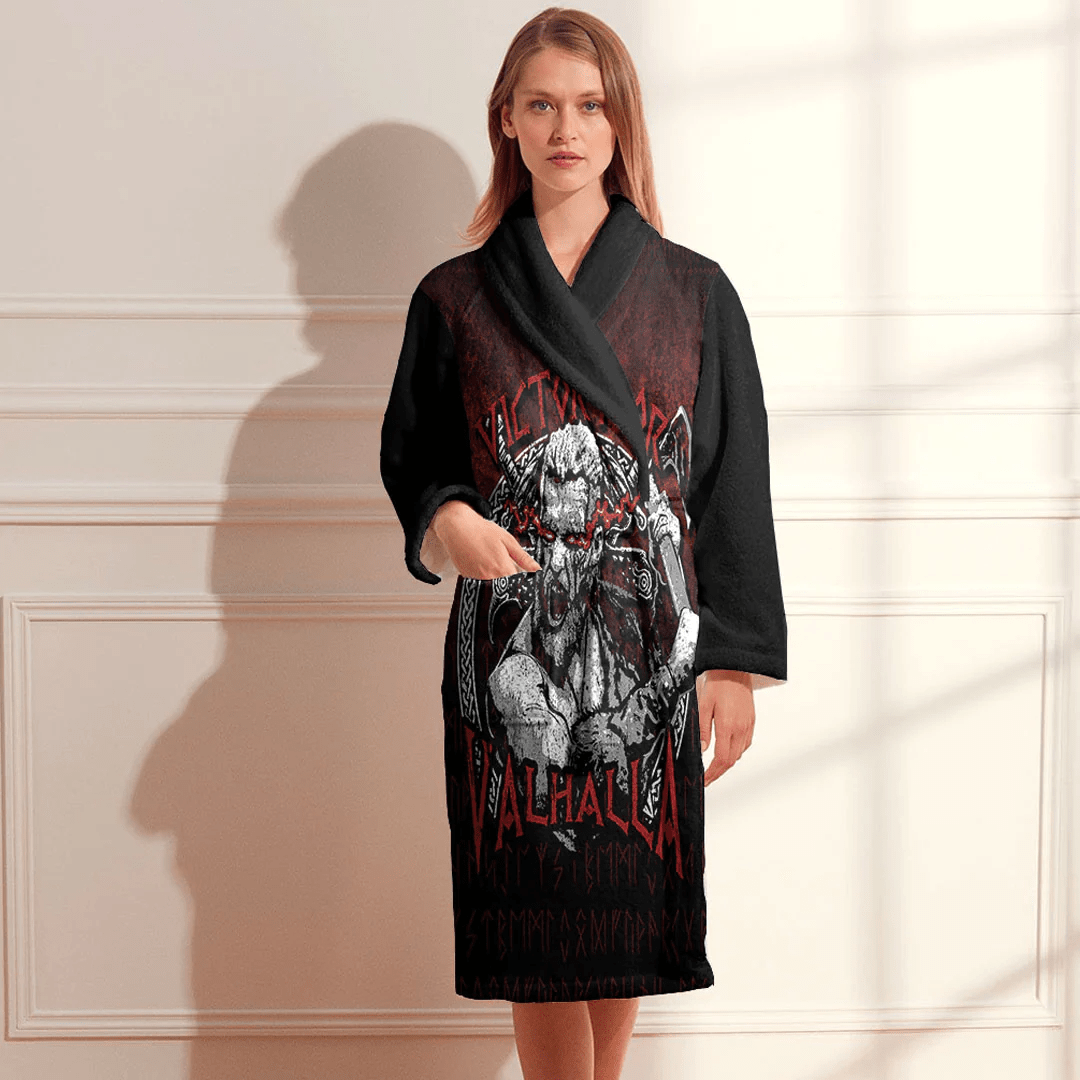 Bathrobe Axe Warrior Raven Odin Thor Victory Or Valhalla Bath Robe