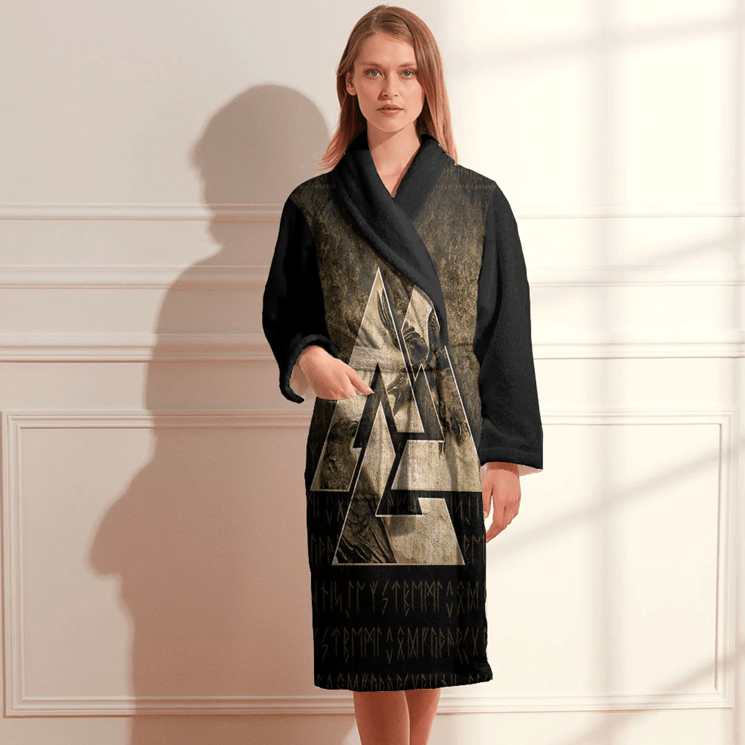 Bathrobe Huginn Muninn Ravens From Odin Viking Gold Bath Robe