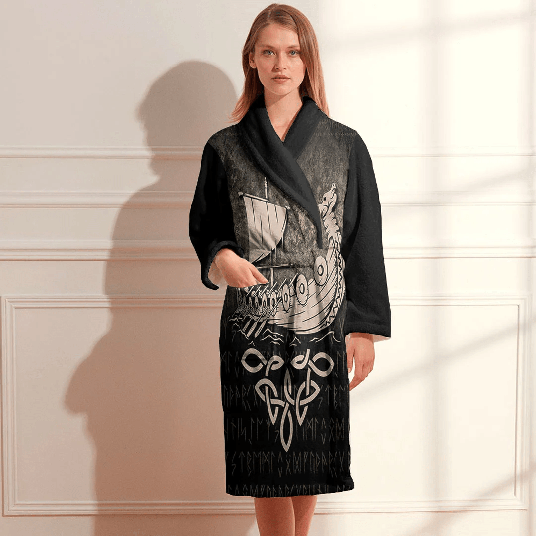 Bathrobe Warrior Norse Mythology Viking Ship Valhalla Bath Robe