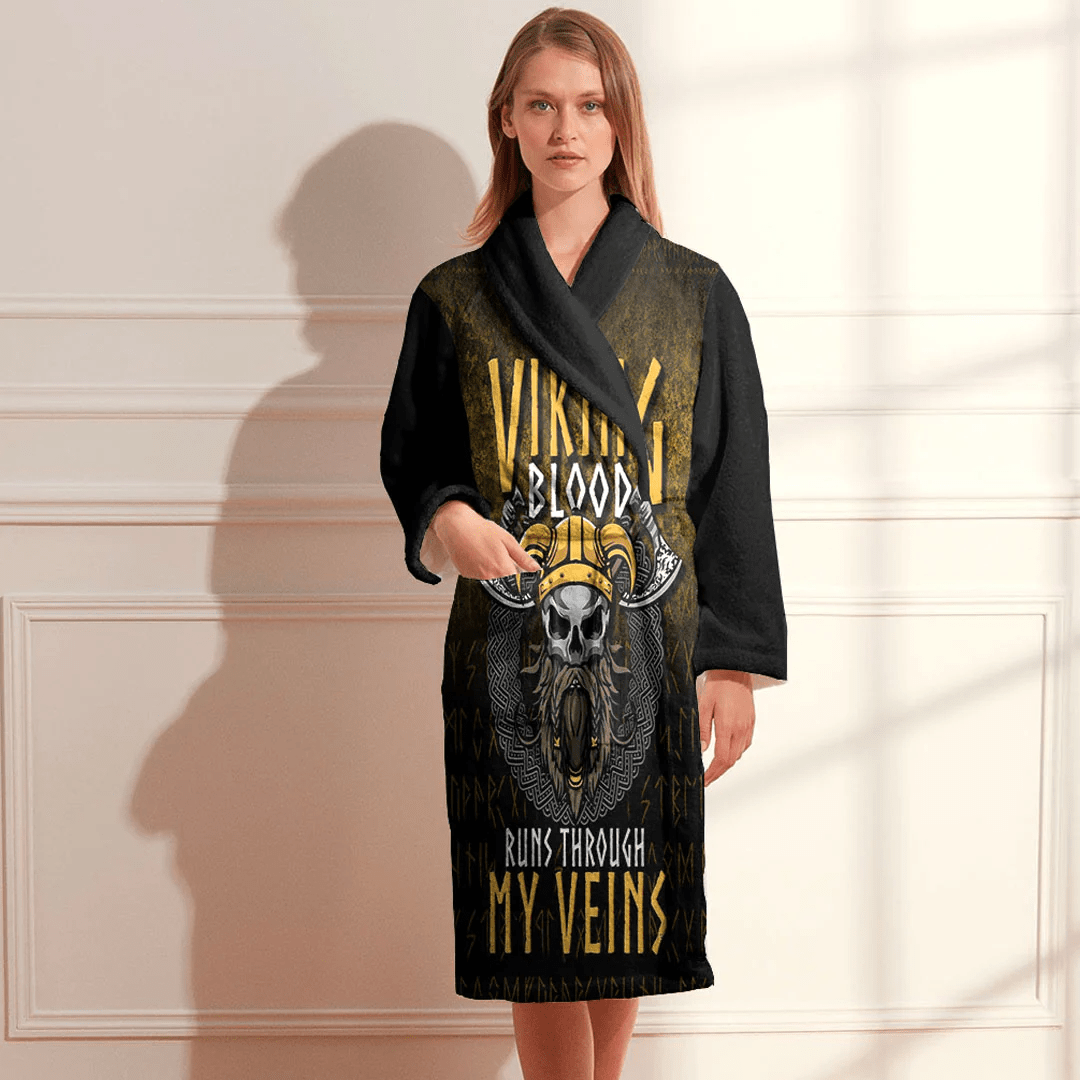 Bathrobe Funny Viking Blood Runs Through My Veins Norse Dna Bath Robe