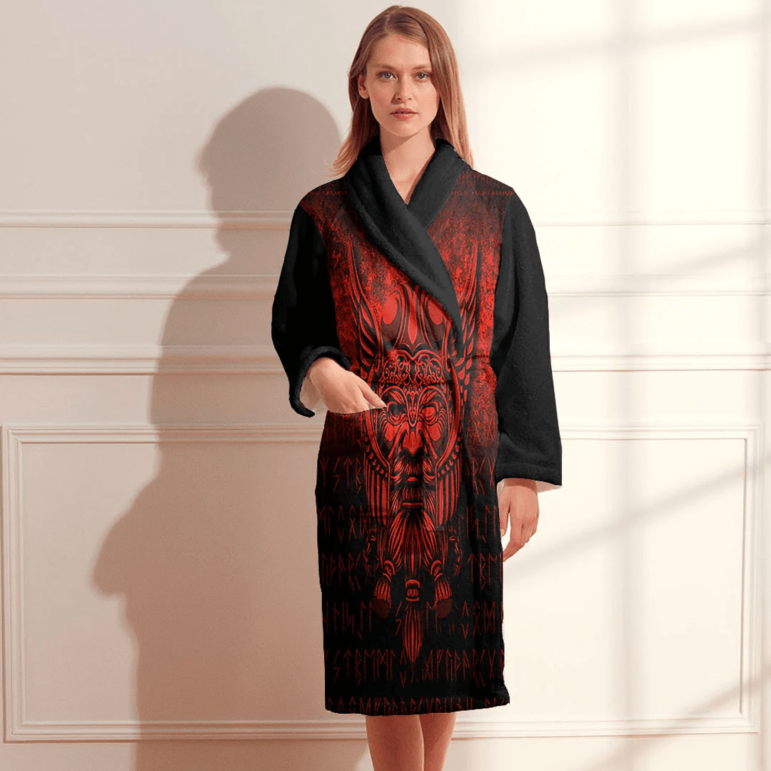 Bathrobe Viking Odin Allfather In Asgard Red Bath Robe