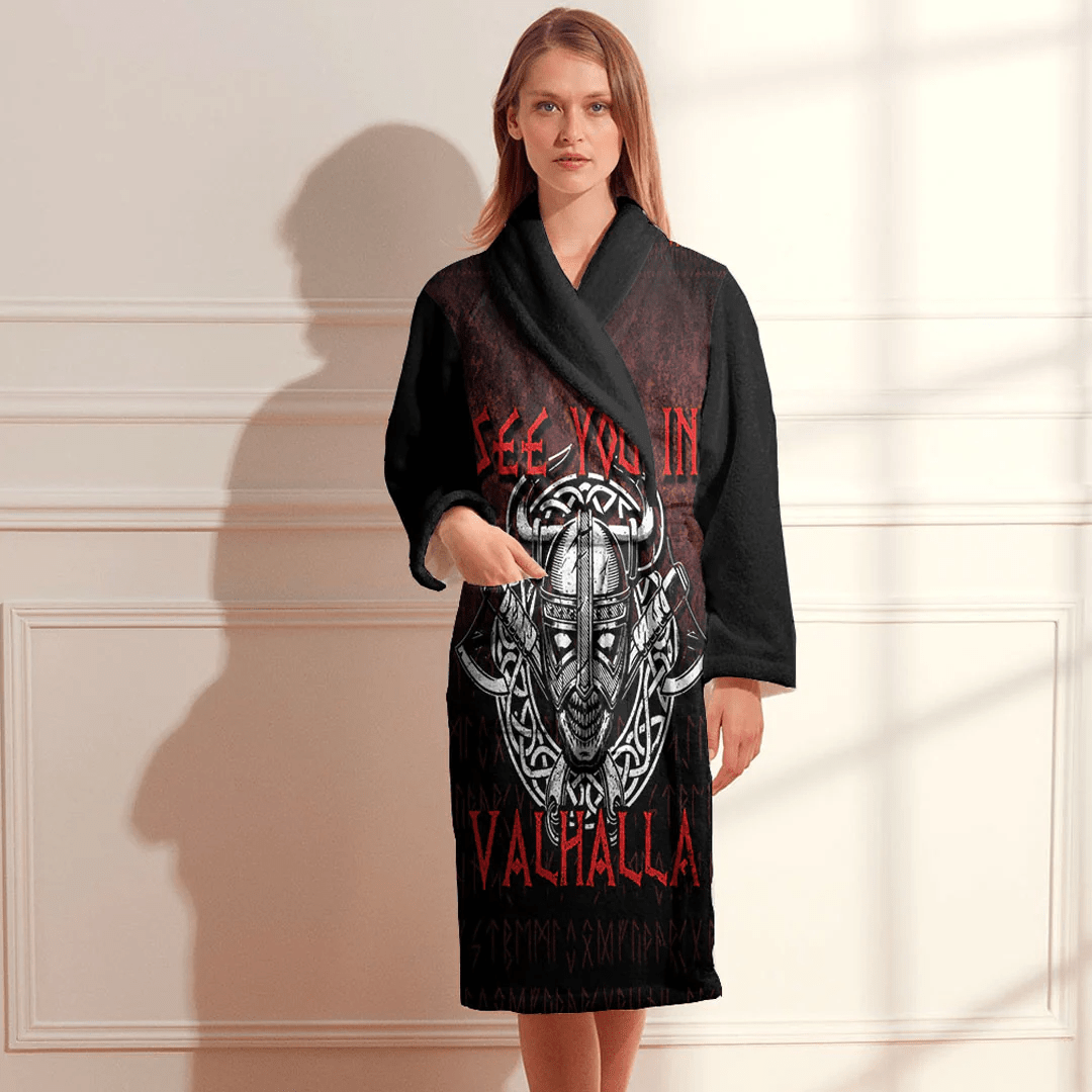 Bathrobe Viking Axe Norse Warrior See You In Valhalla Bath Robe