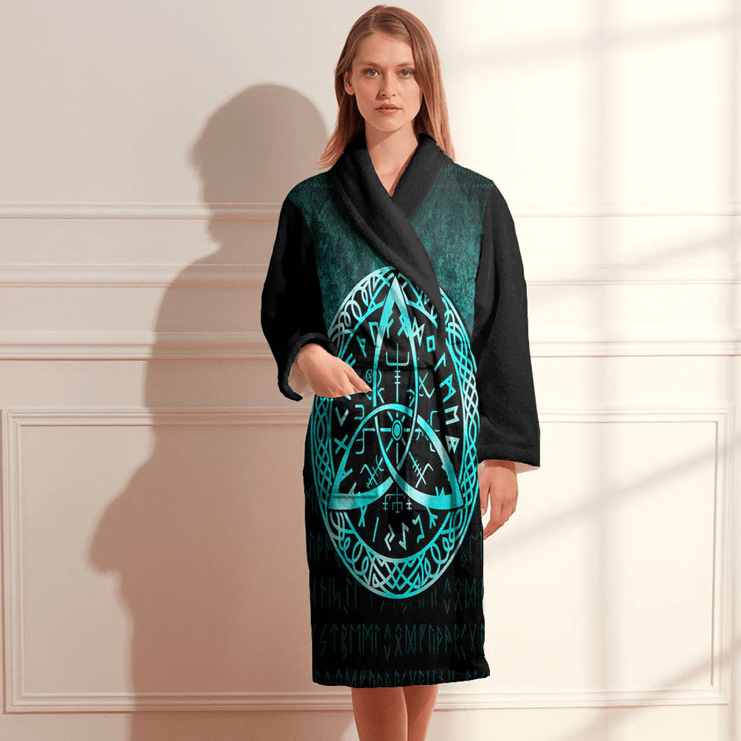 Bathrobe Vegvisir Nordic Viking Rune Cyan Bath Robe
