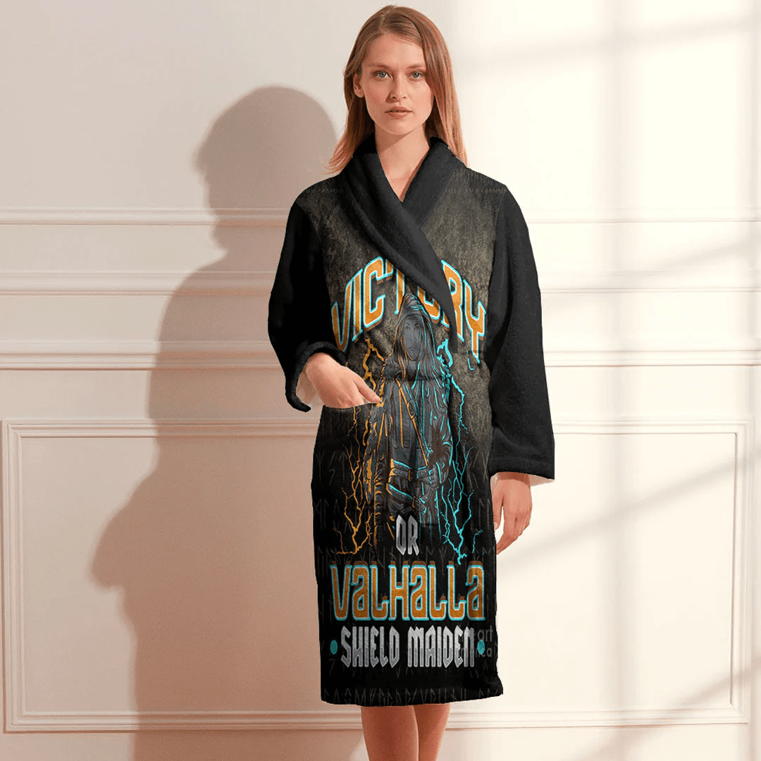Bathrobe Victory Or Valhalla Shield Maiden Female Viking Bath Robe